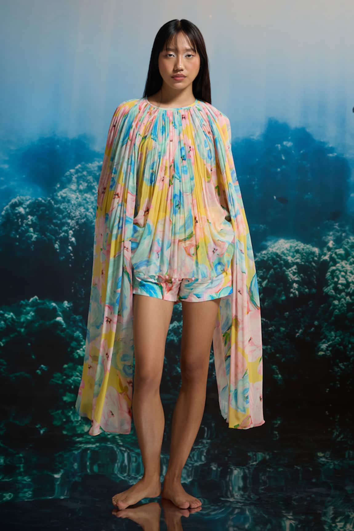 THE IASO Yellow Bloom Printed Shorts 