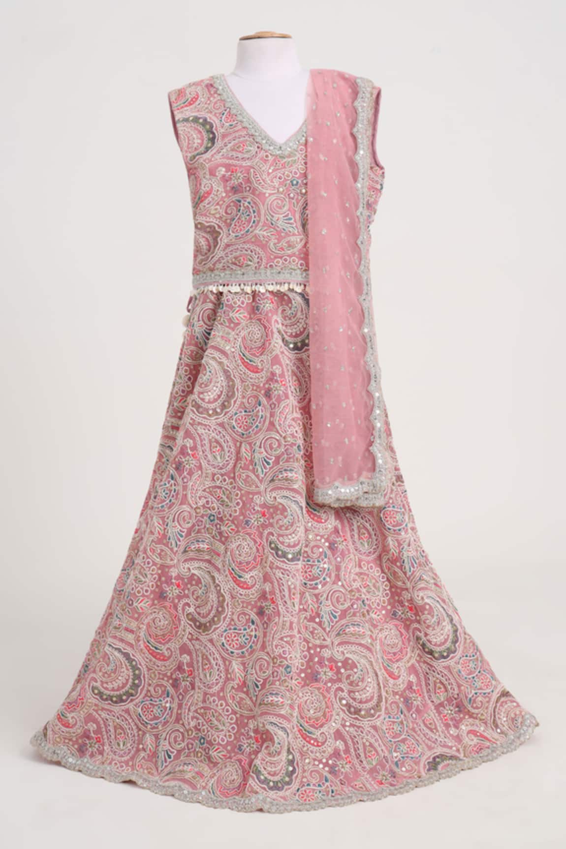 Minime Organics Light Pink Embroidered Lehenga Set 