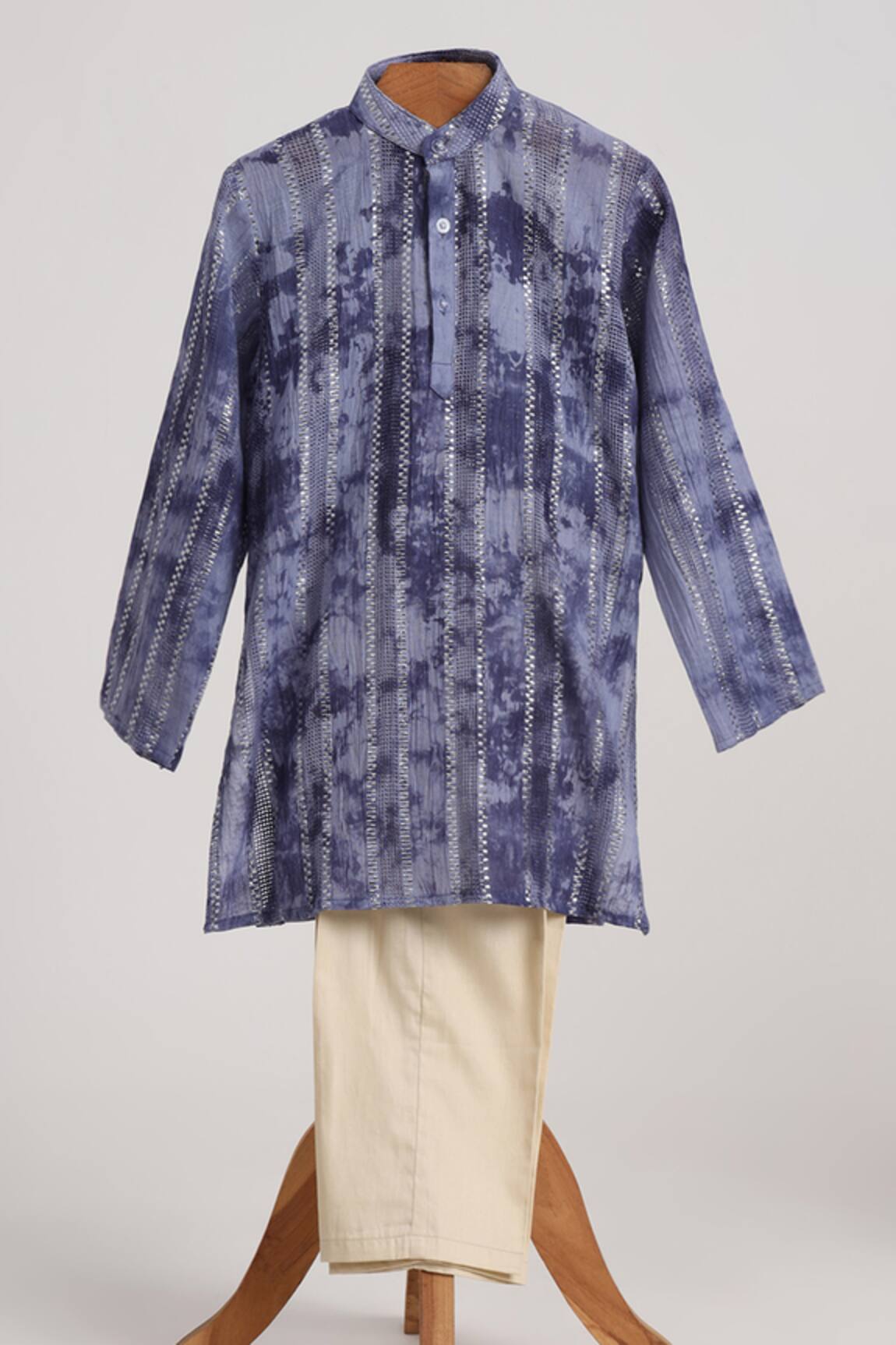 Minime Organics Blue Cotton Lurex Kurta & Pyjama Set 