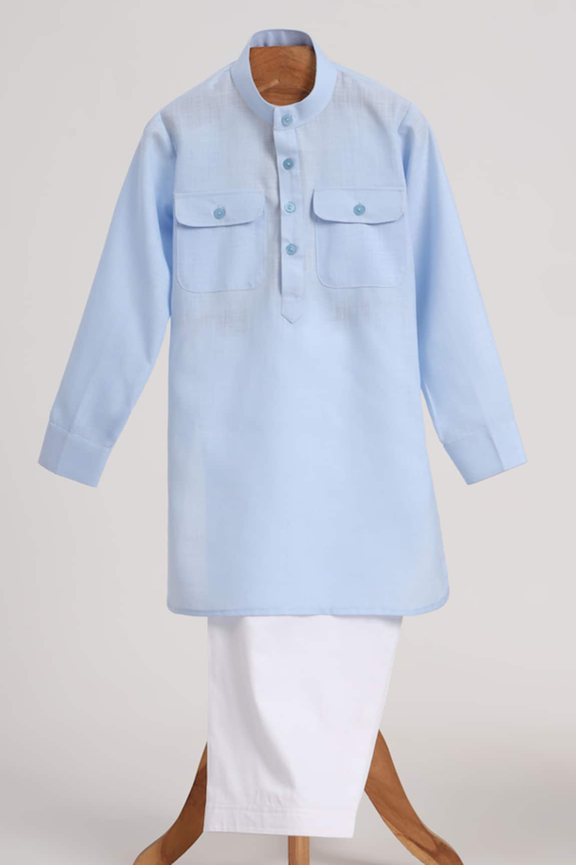 Minime Organics Light Blue Cotton Pathani Kurta Set 