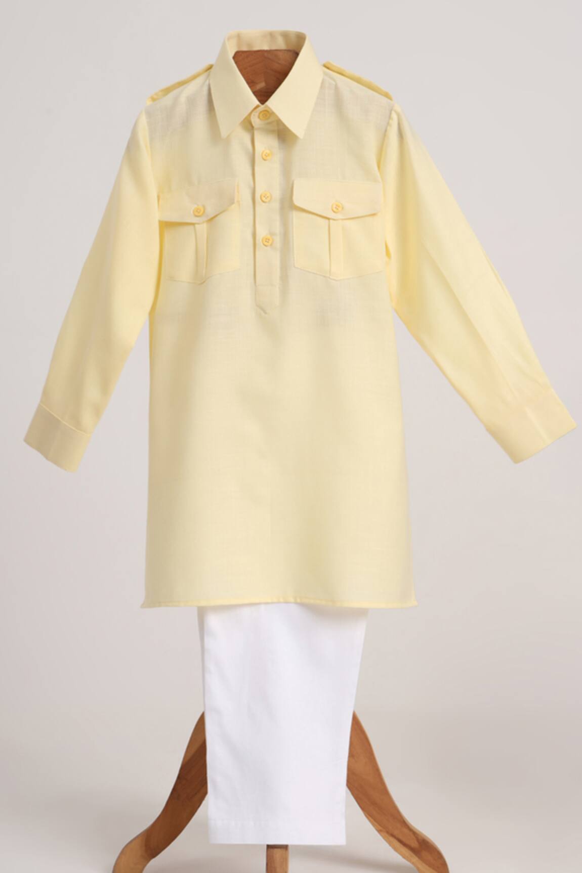 Minime Organics Light Yellow Pathani Kurta & Salwar Set 