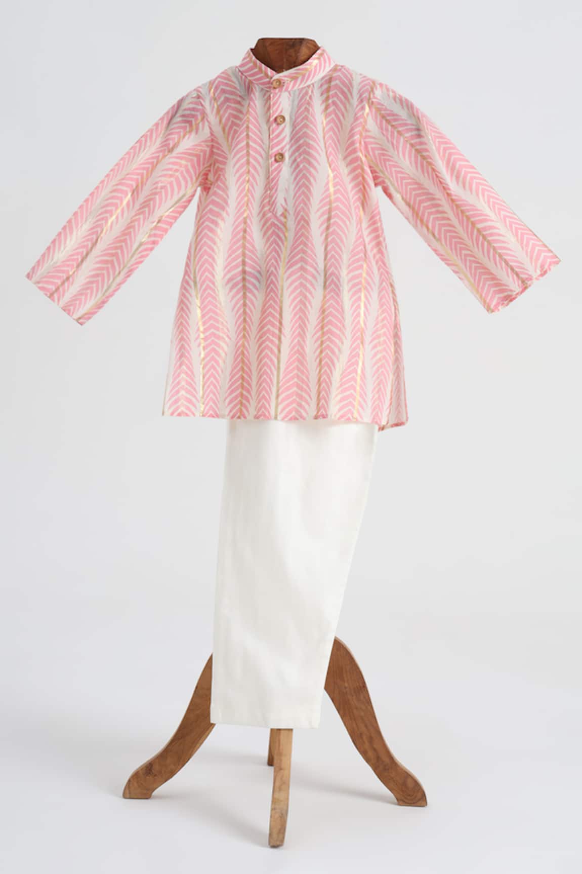 Minime Organics Pink Patterned Cotton Kurta & Pyjama Set 