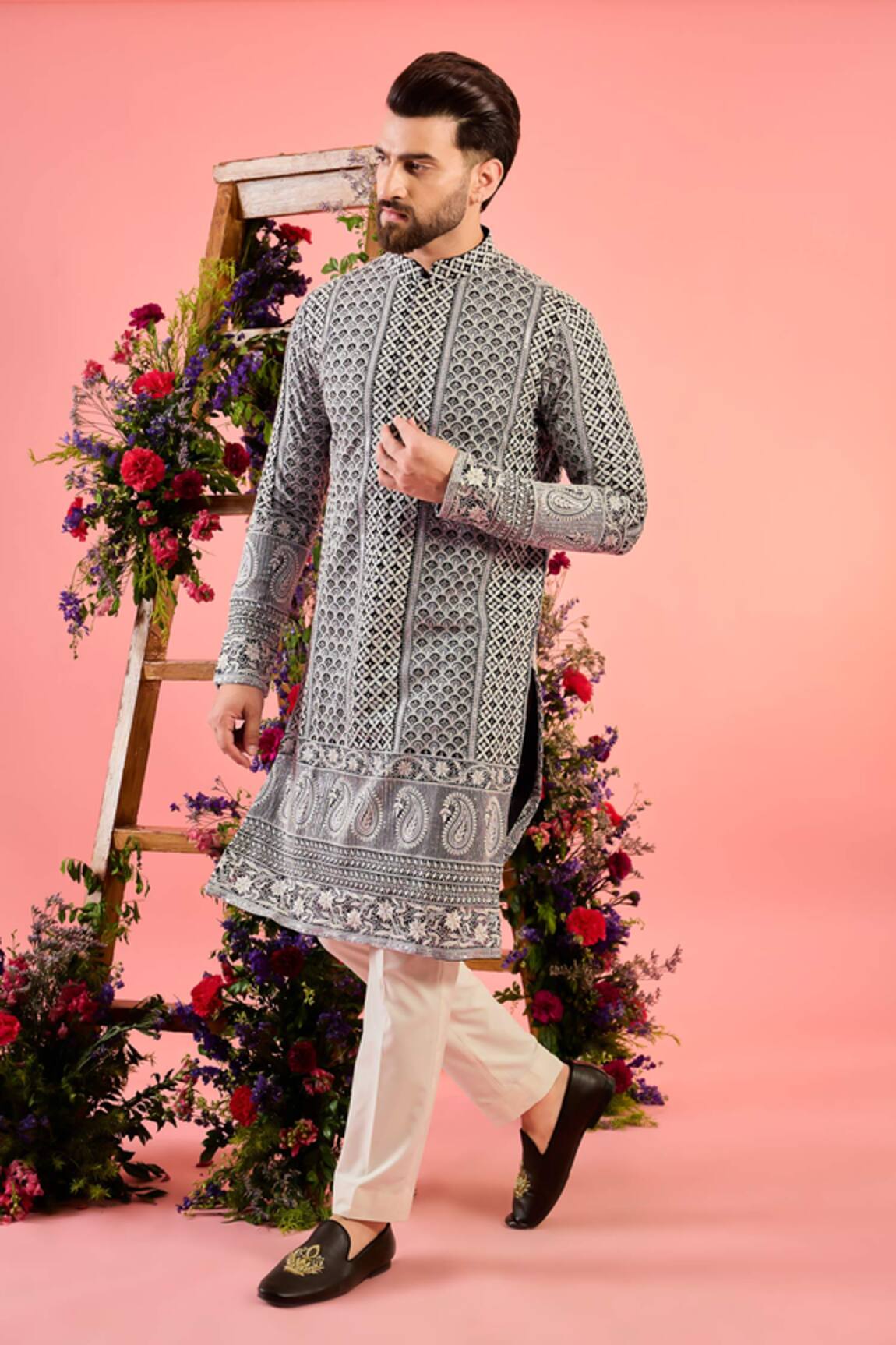 Kasbah Black Chikankari Kurta 