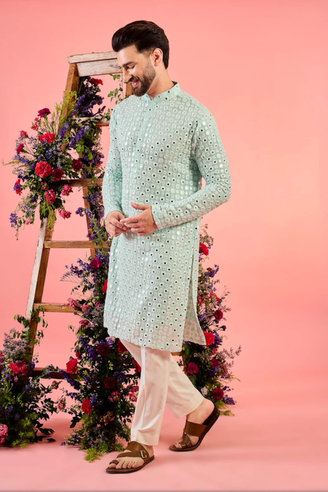 Kasbah Ice Blue Mirror Work Kurta 