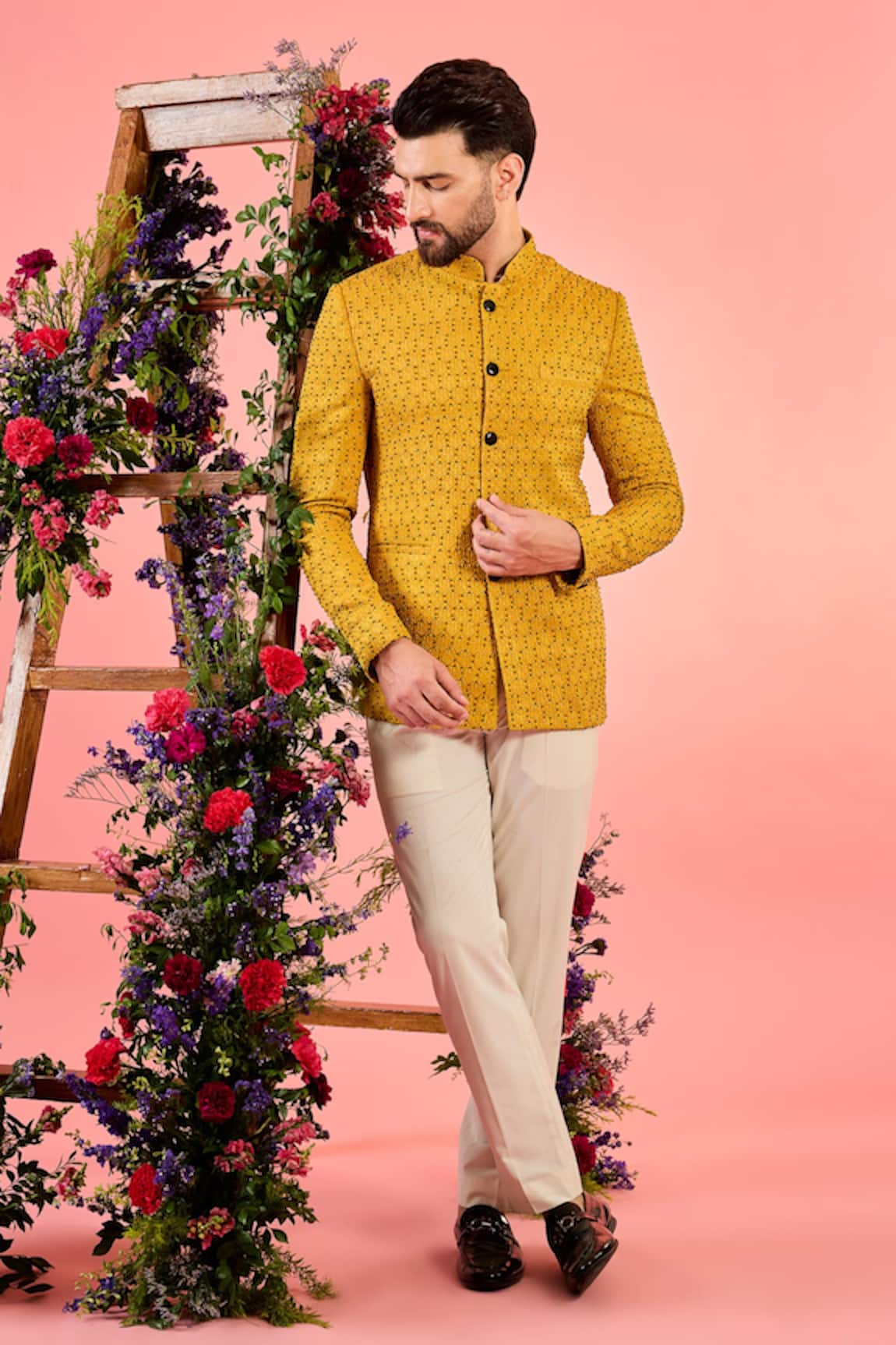 Kasbah Mustard Silk Bandhgala Jacket 