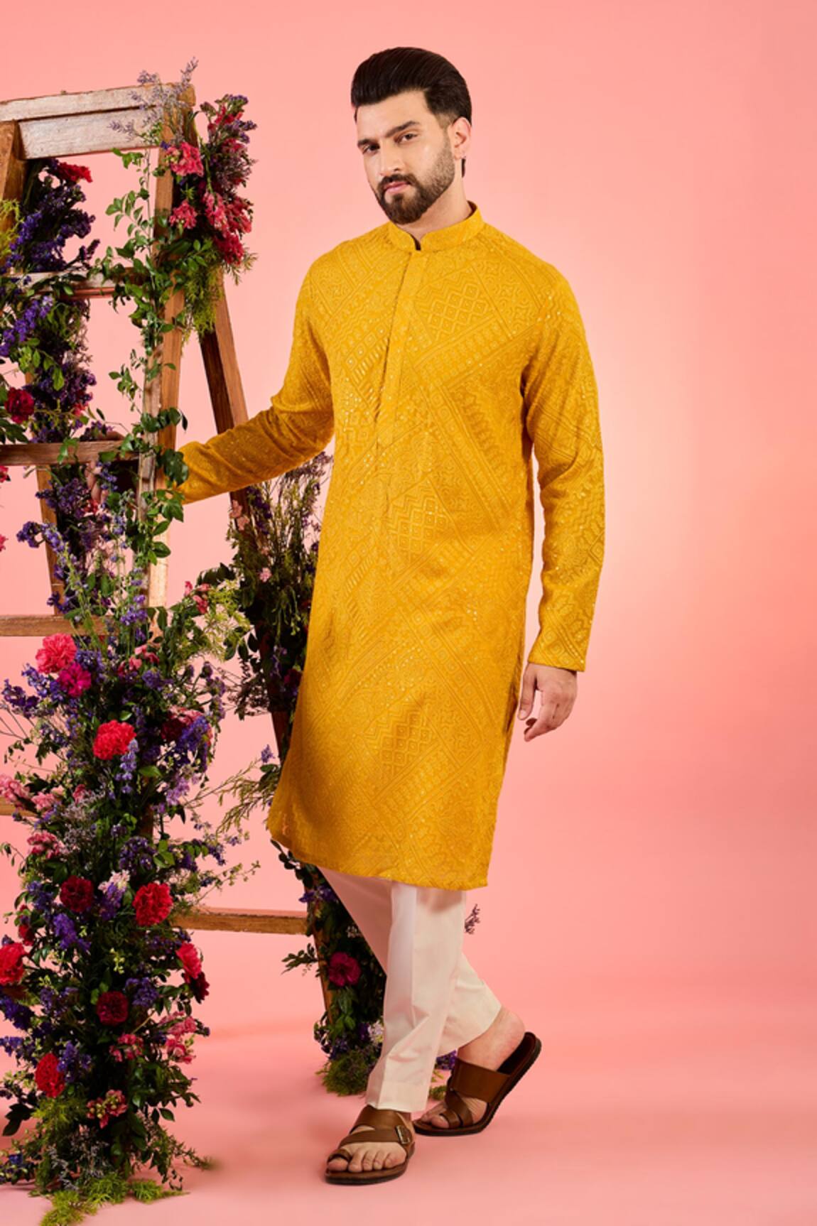 Kasbah Chikankari Mustard Kurta 