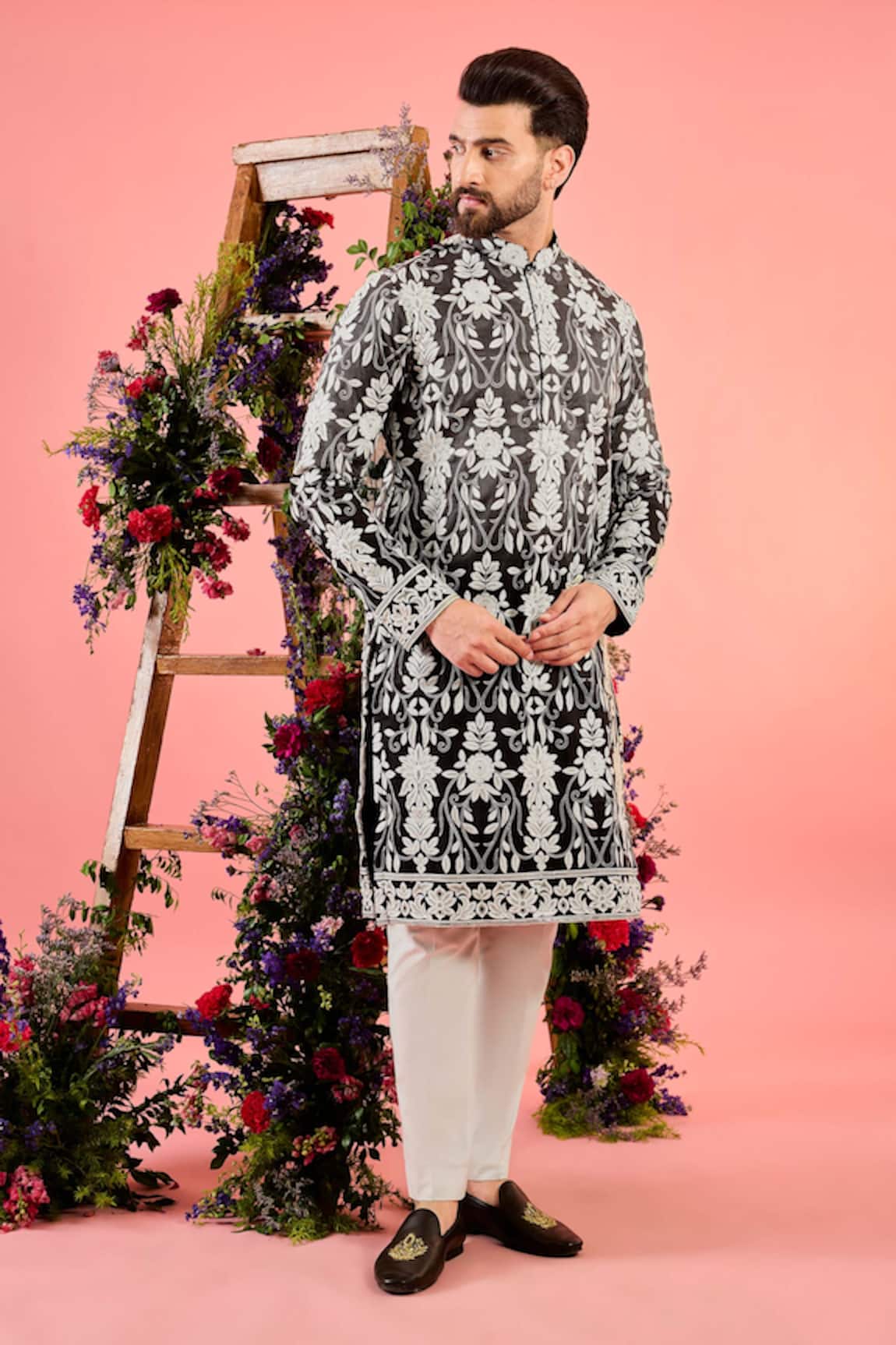 Kasbah Black Floral Chikankari Kurta 