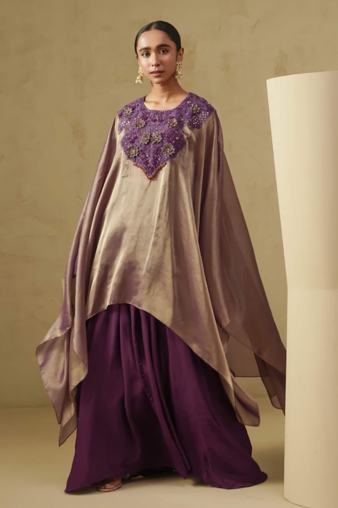 Kesar Studio Lilac Kaftan & Cowl Skirt Set 