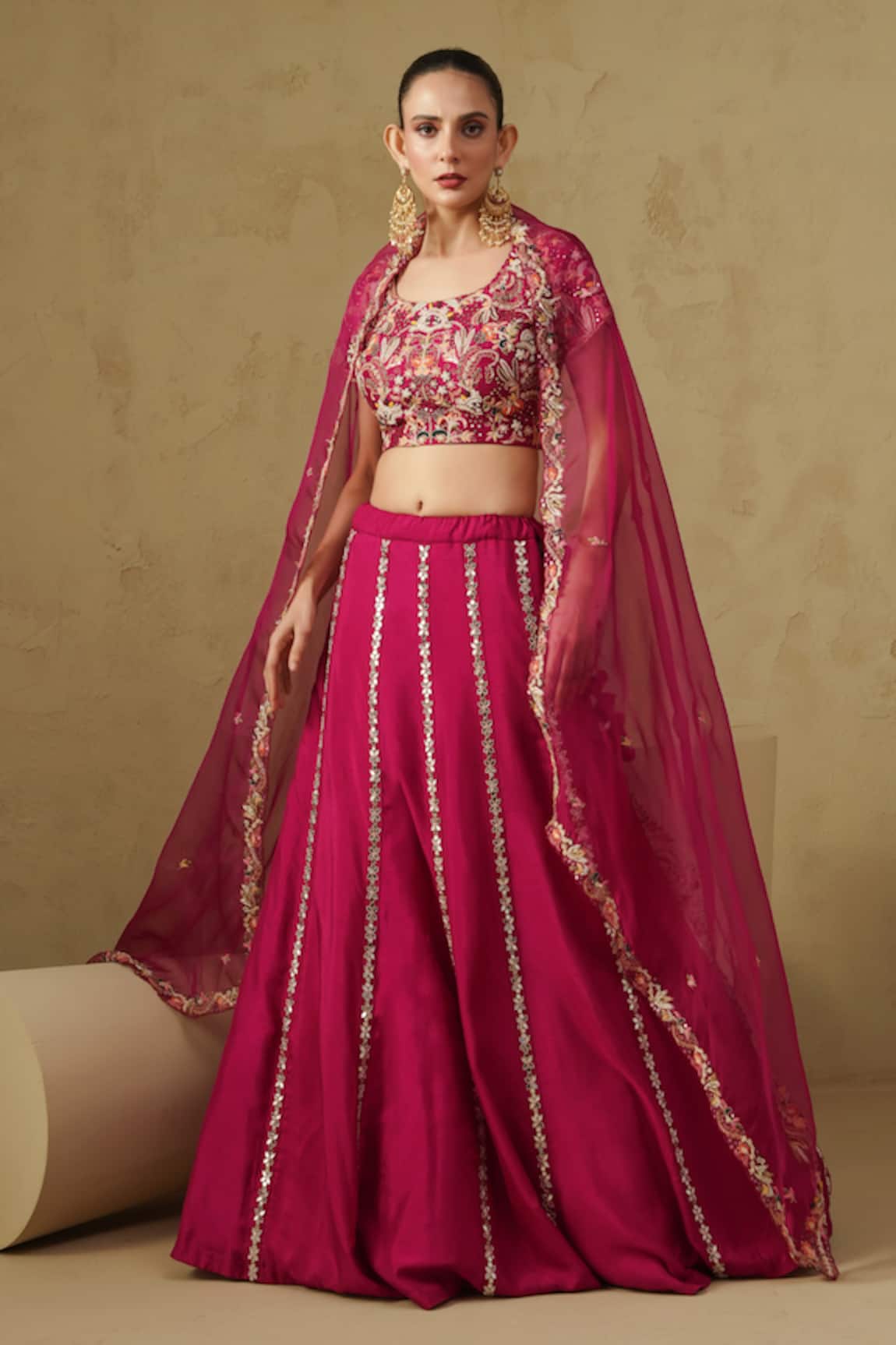 Kesar Studio Cherry Red Hand Embroidered Lehenga Set 