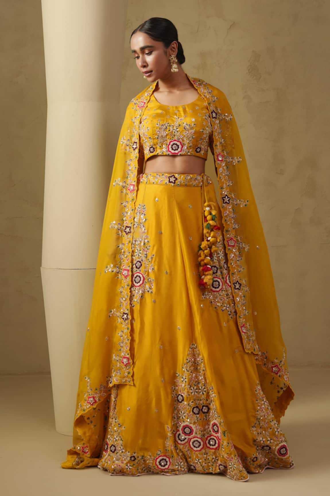 Kesar Studio Masakali Yellow Silk Embroidered Lehenga Set 