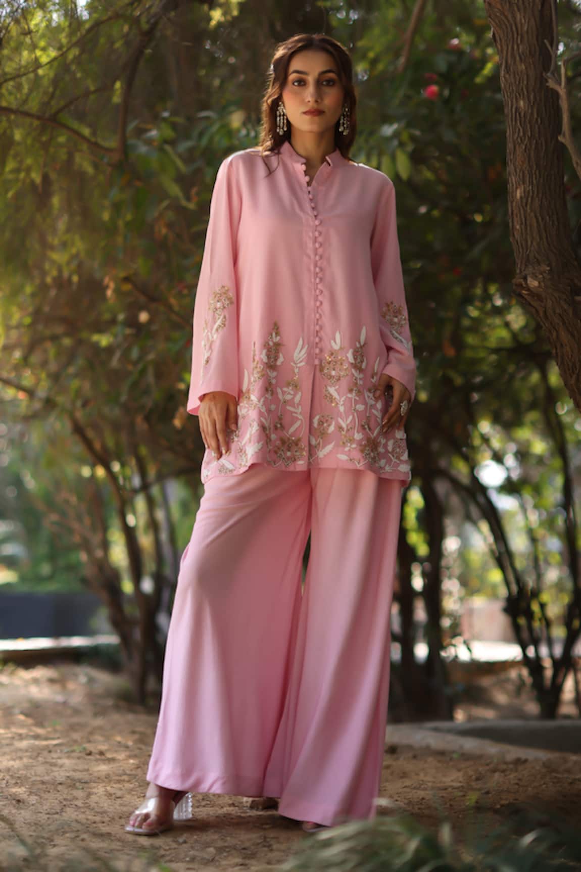 Nazar By Indu Embroidered Blush Pink Tunic & Palazzo Set 