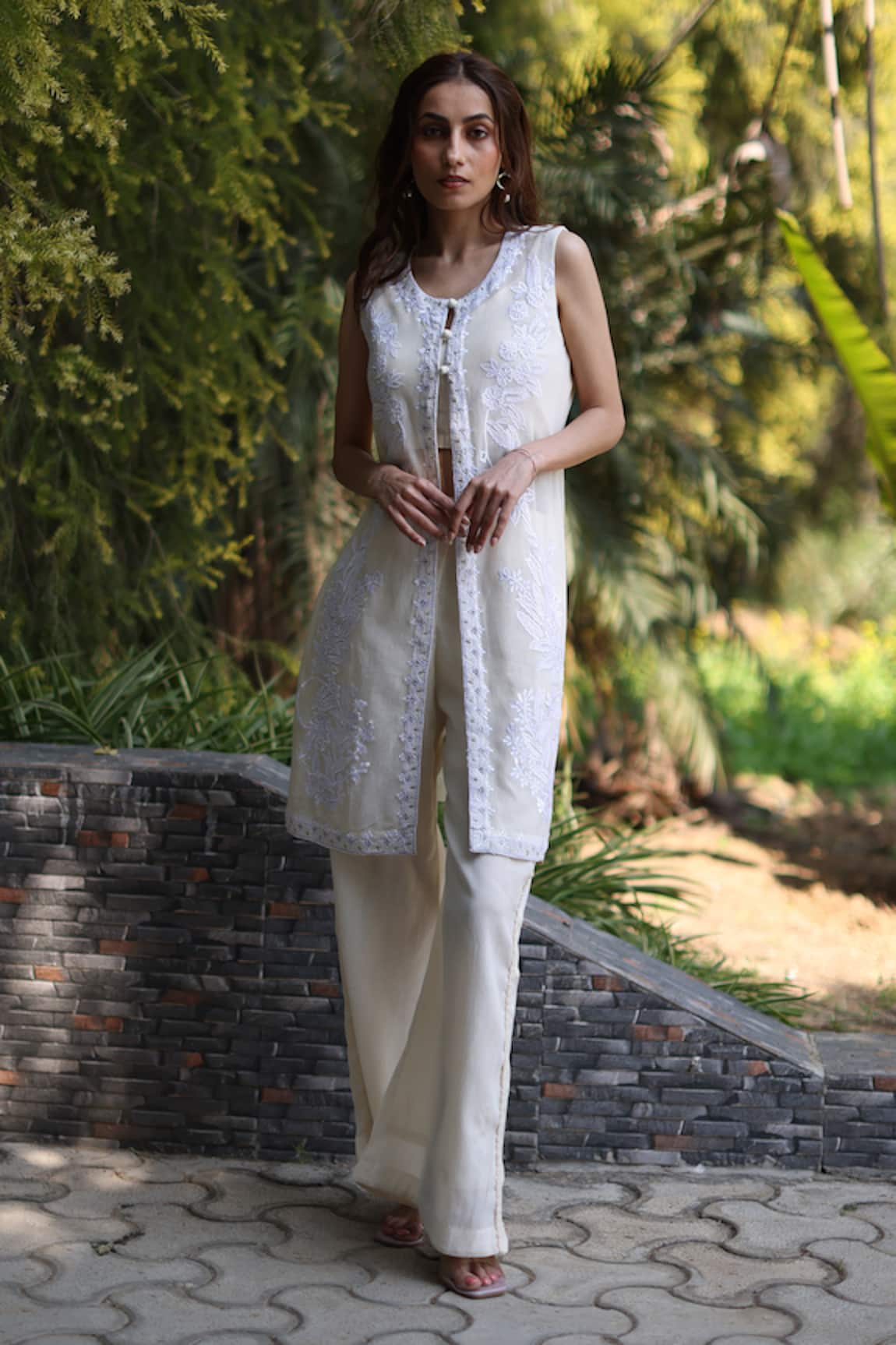 Nazar By Indu White Net Voil 3 Piece Set 