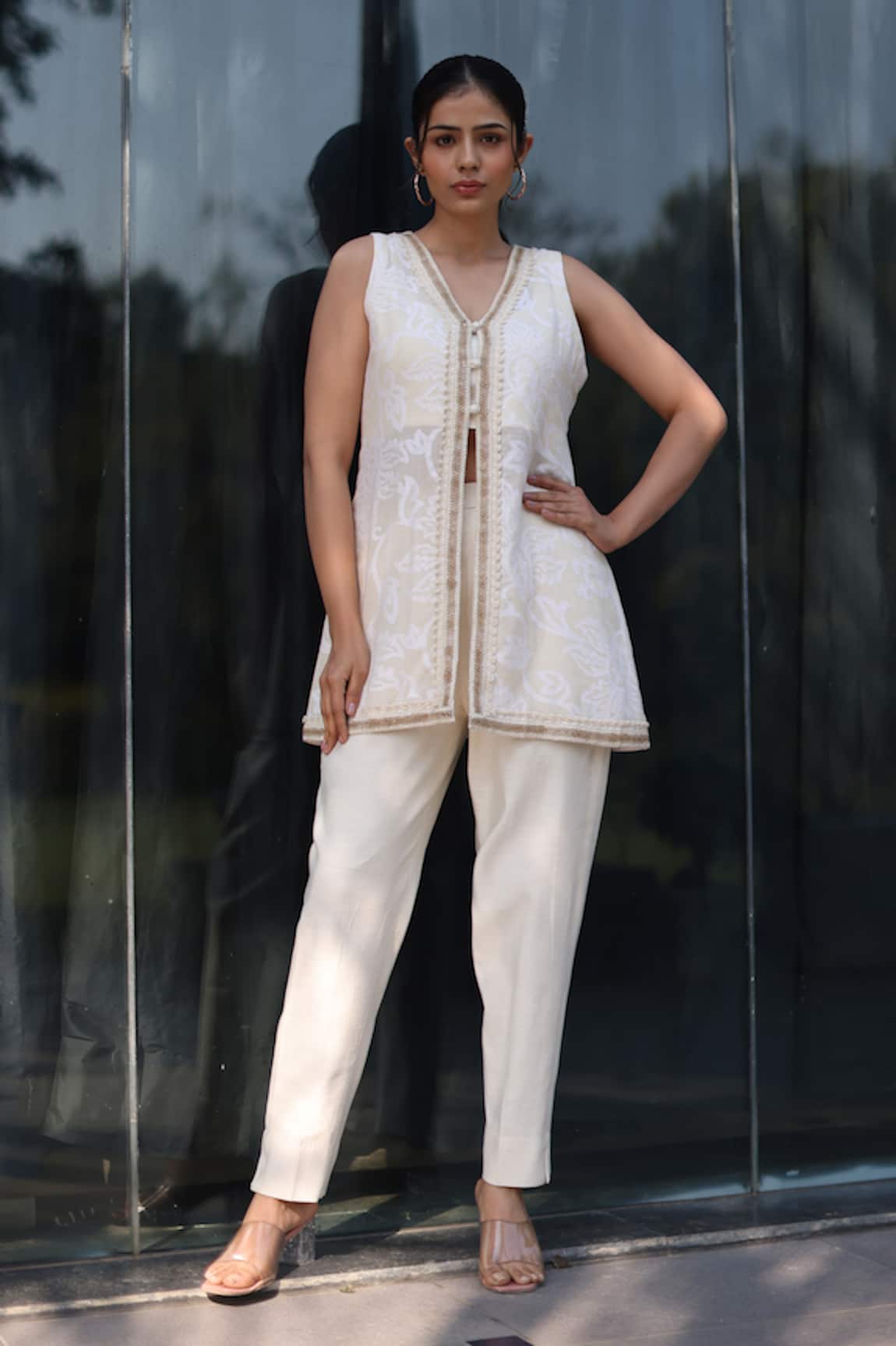 Nazar By Indu Ivory Cotton Jacquard 2 Piece Set 