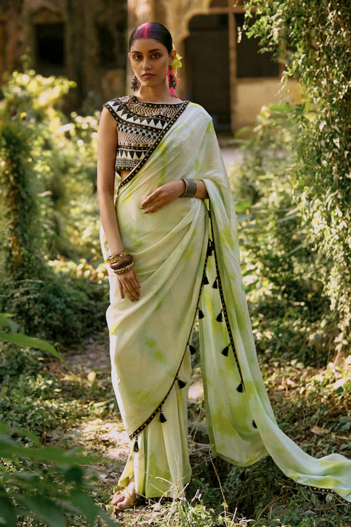 Surily G Green Tie Dye Pure Crepe Saree 