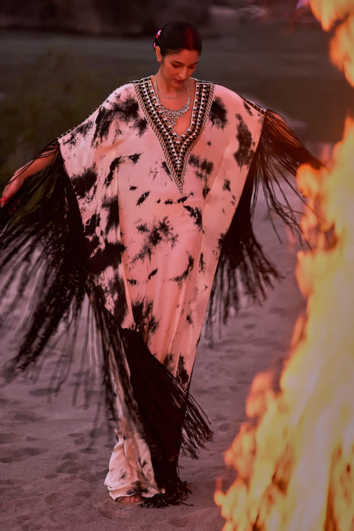 Surily G Black & White Tie-Dye Kaftan 