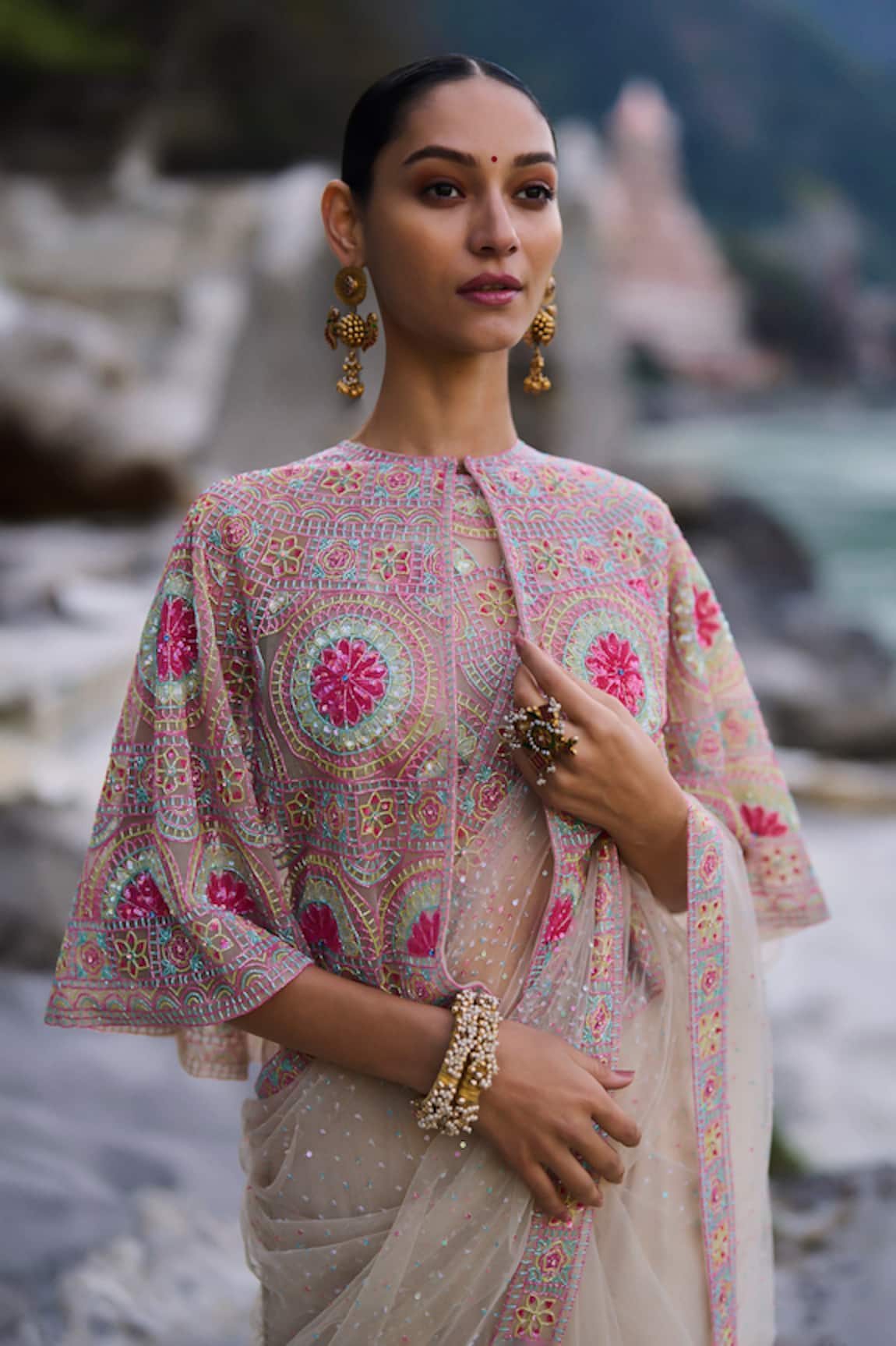 Surily G Multi Cutbeads Embroidered Cape 