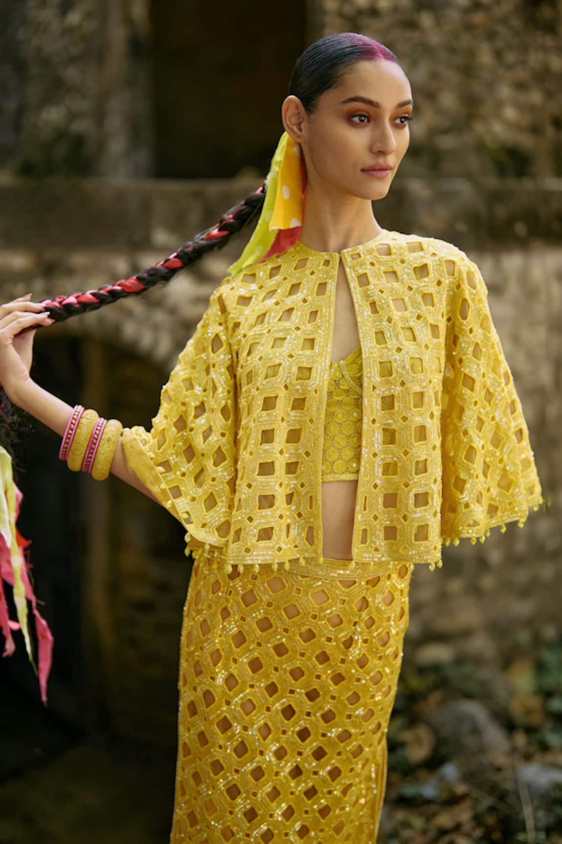Surily G Yellow Cutwork Cape 