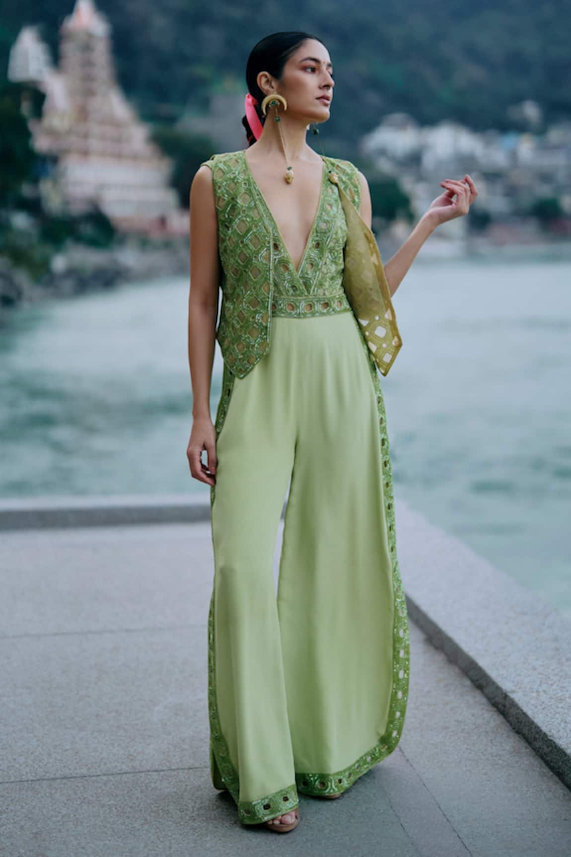 Surily G Designer Green Jumpsuit  