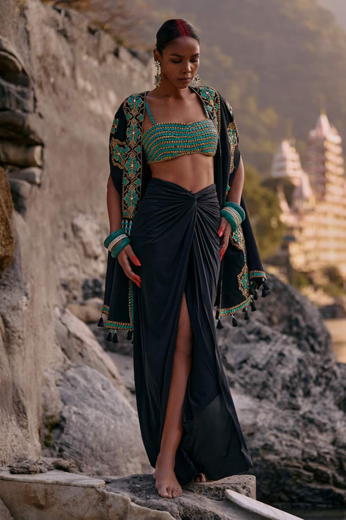 Surily G Black Lycra Draped Skirt