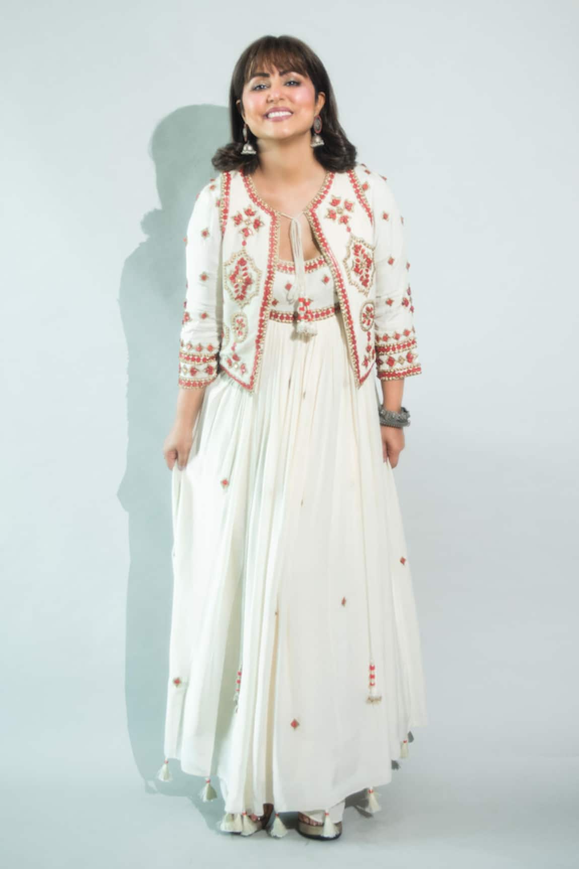 Surily G Ivory Red Embroidered Pant 