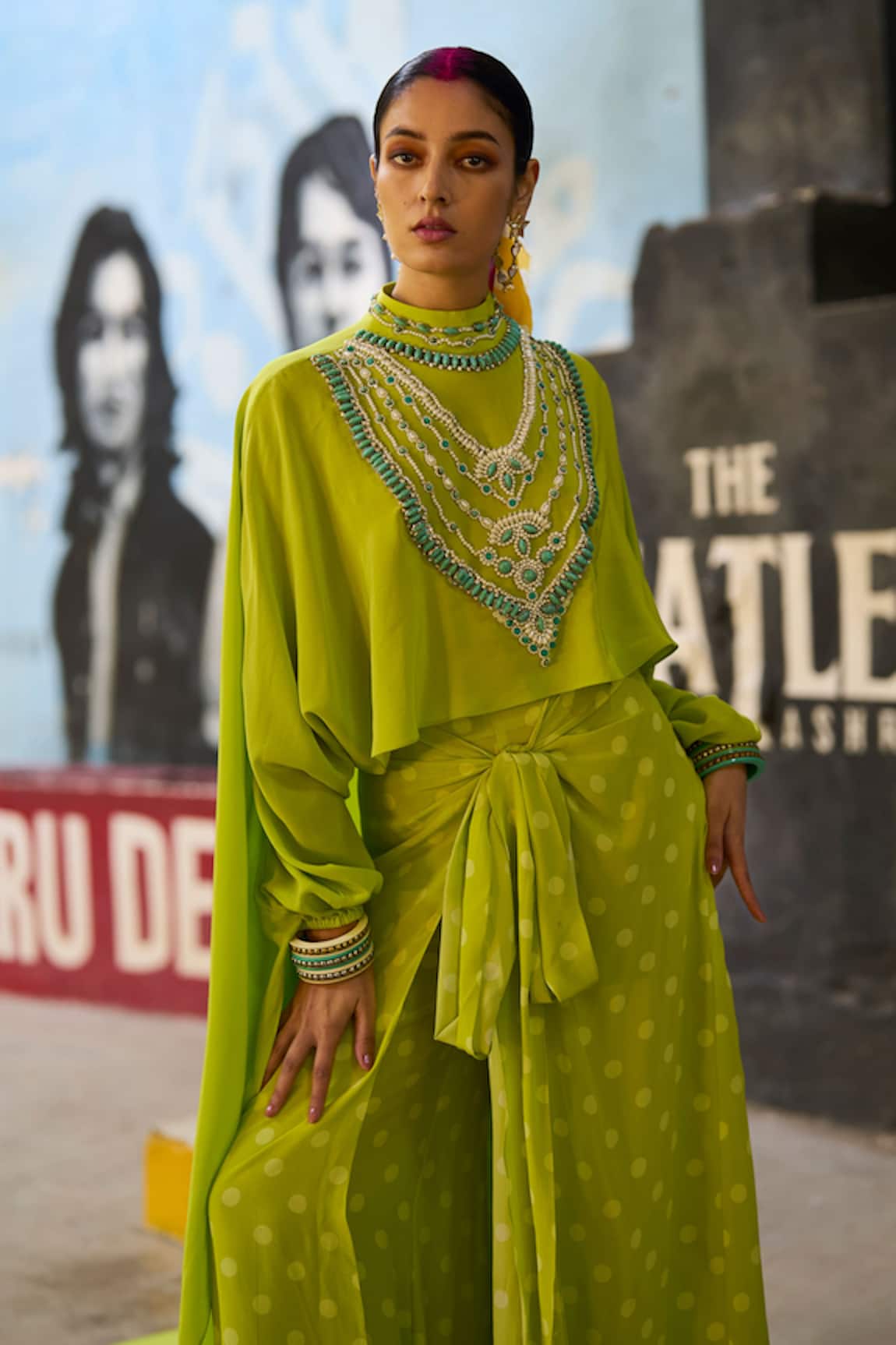 Surily G Asymmetric Jewelled Lime Green Top 