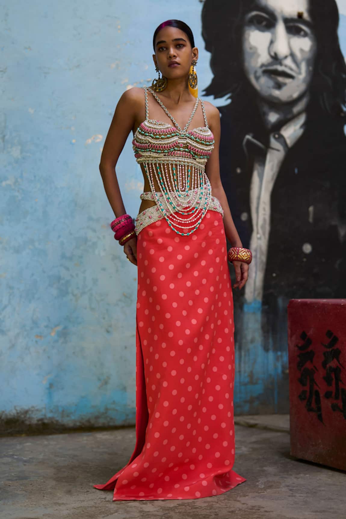 Surily G Coral Polka Dot Skirt  