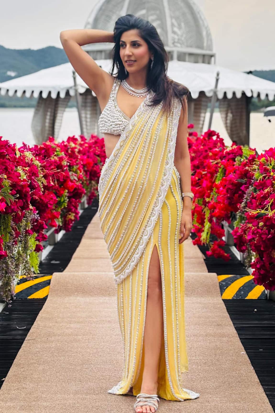 Surily G Yellow Georgette Stitched Saree 