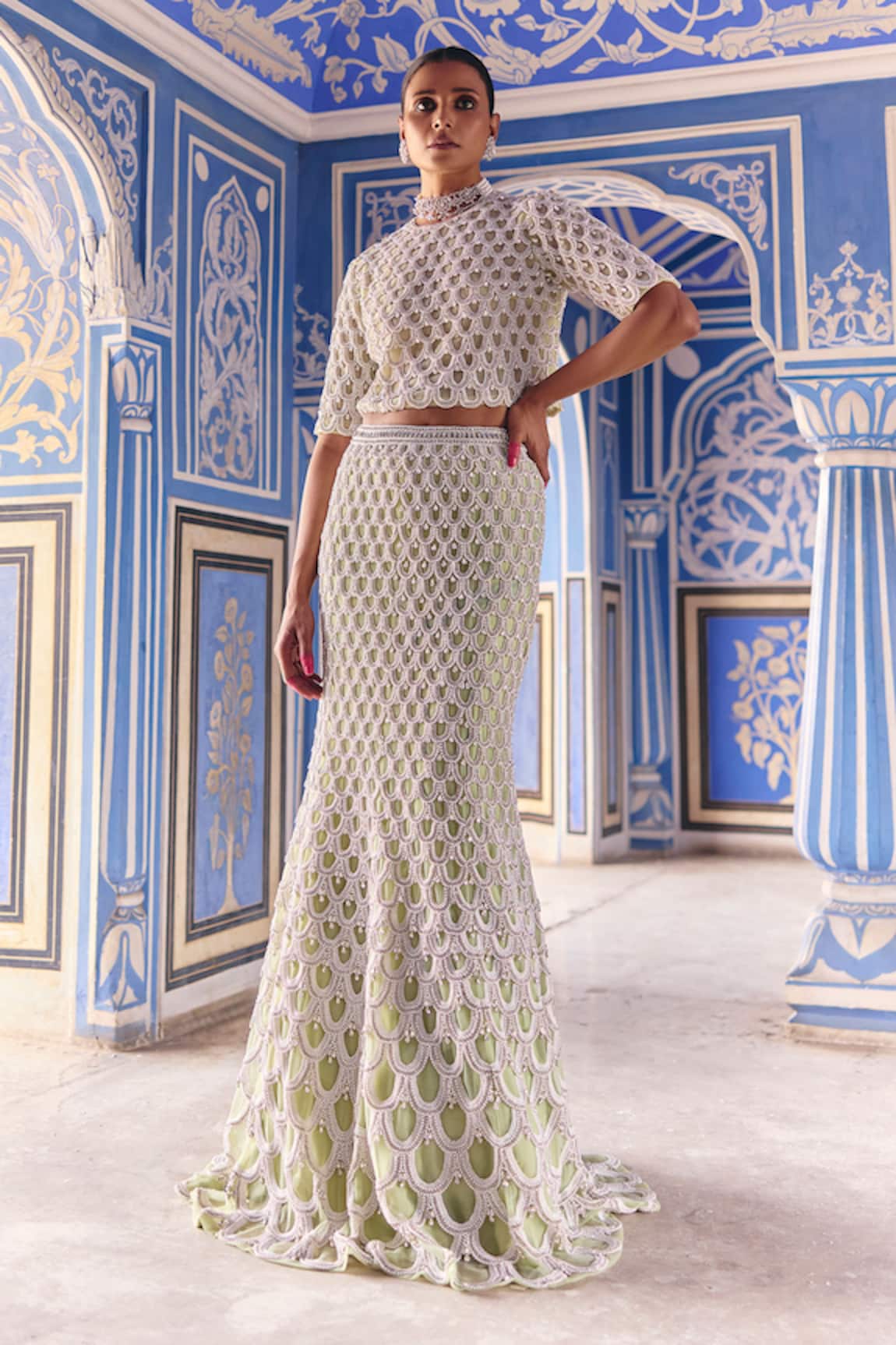 Surily G Green Scallop Embroidered Skirt 