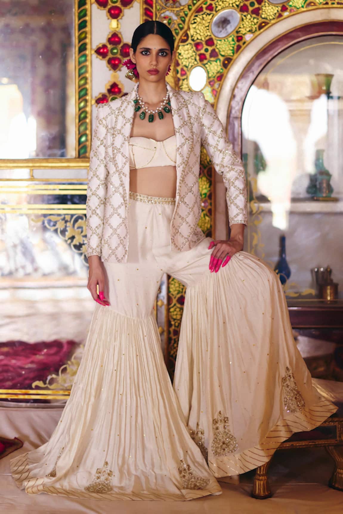 Surily G Ivory Zardosi Embroidered Sharara 