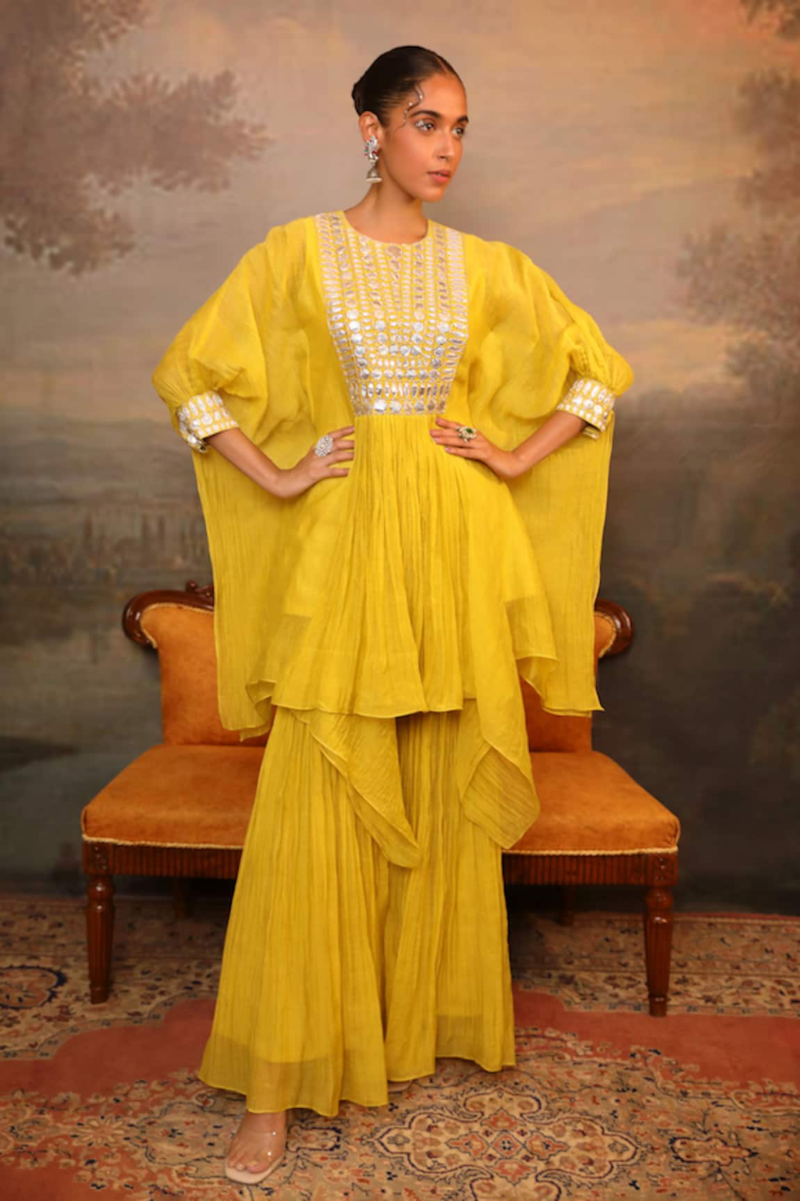Jigya Japra Lime Green Kaftan & Sharara Set 