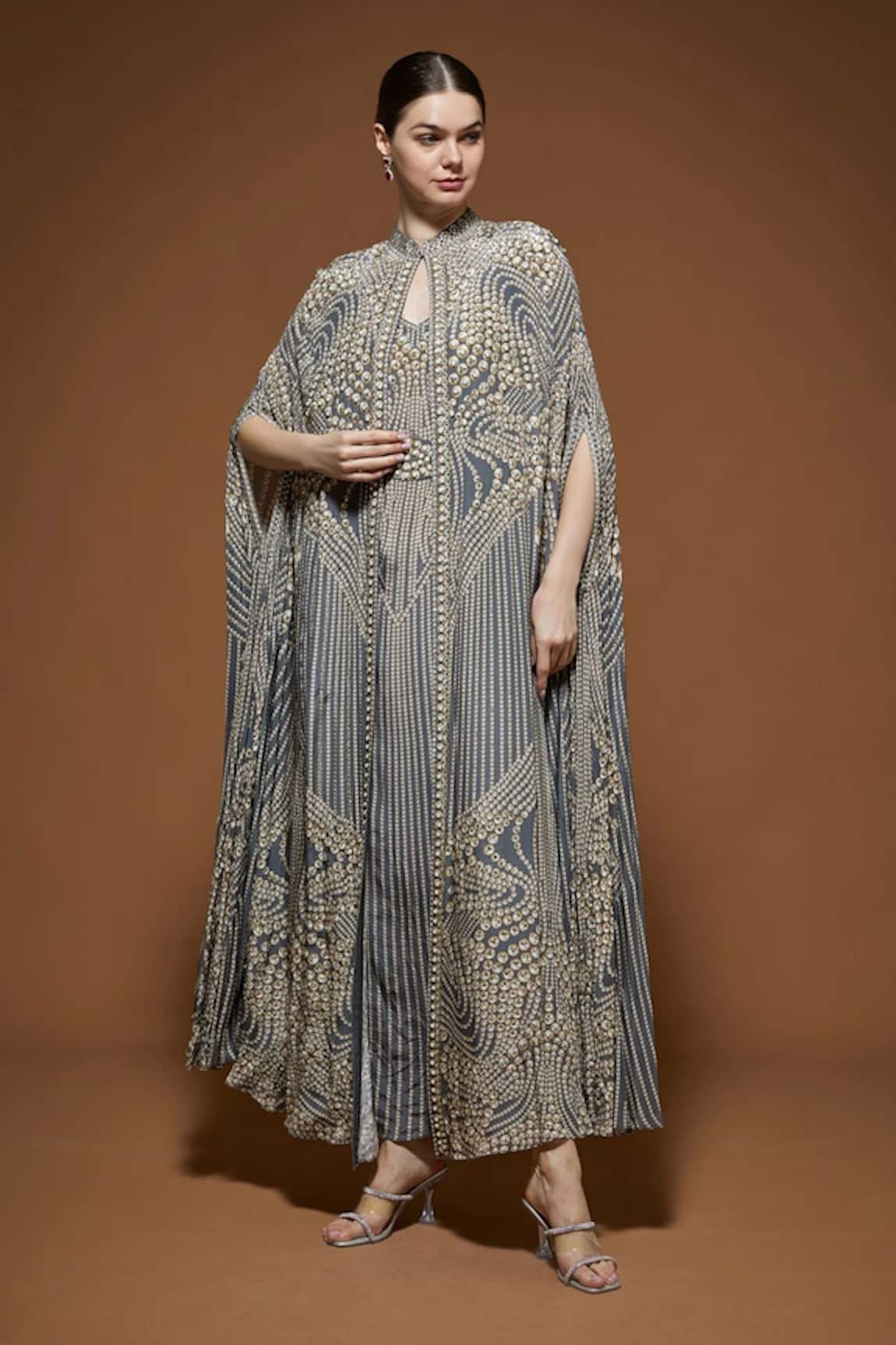 Nirraamyaa Designer Rhinestone Cape & Kurta Set 