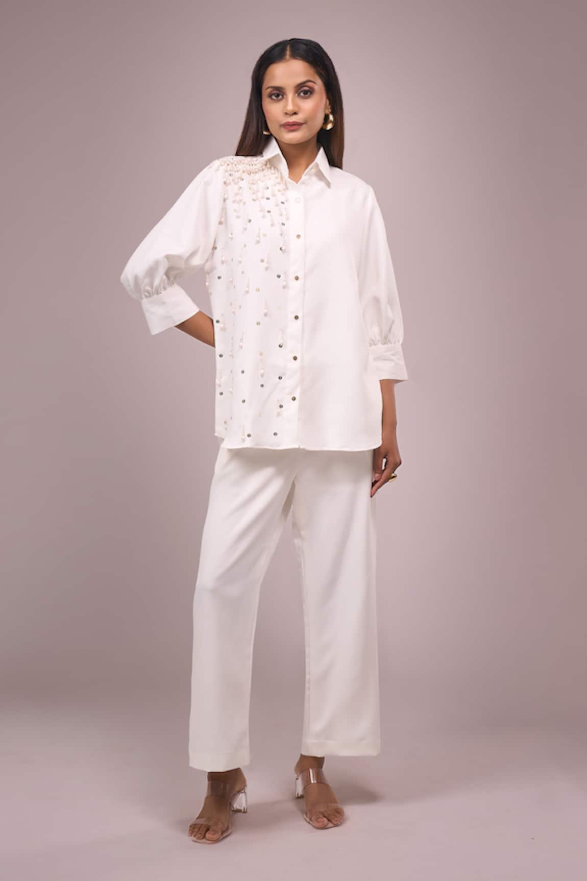 Samyukta Singhania White Hanging Hand Work Shirt & Pant Set 