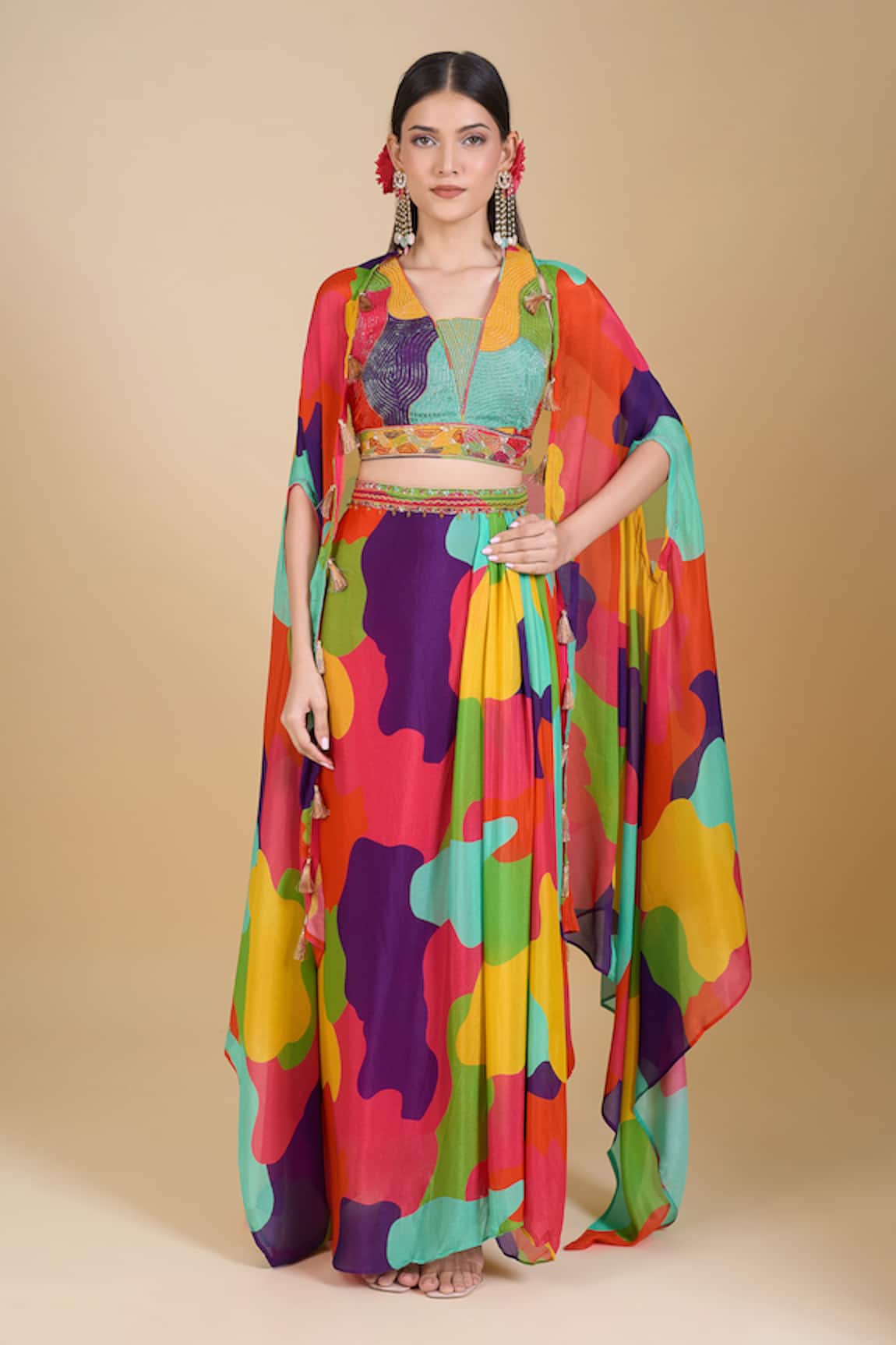 Samyukta Singhania Multi Color Sequined Crop Top Set 