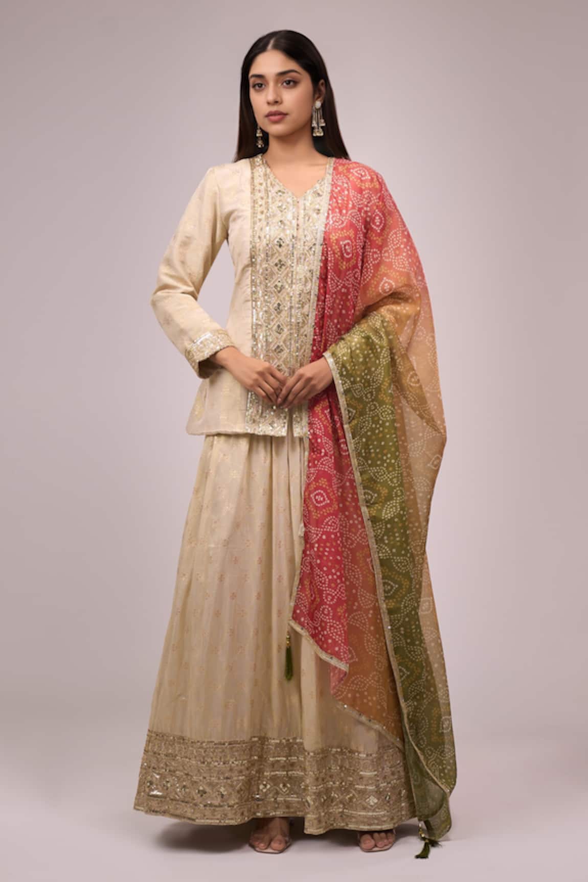 Samyukta Singhania Beige Embroidered Lehenga Set with Dupatta 