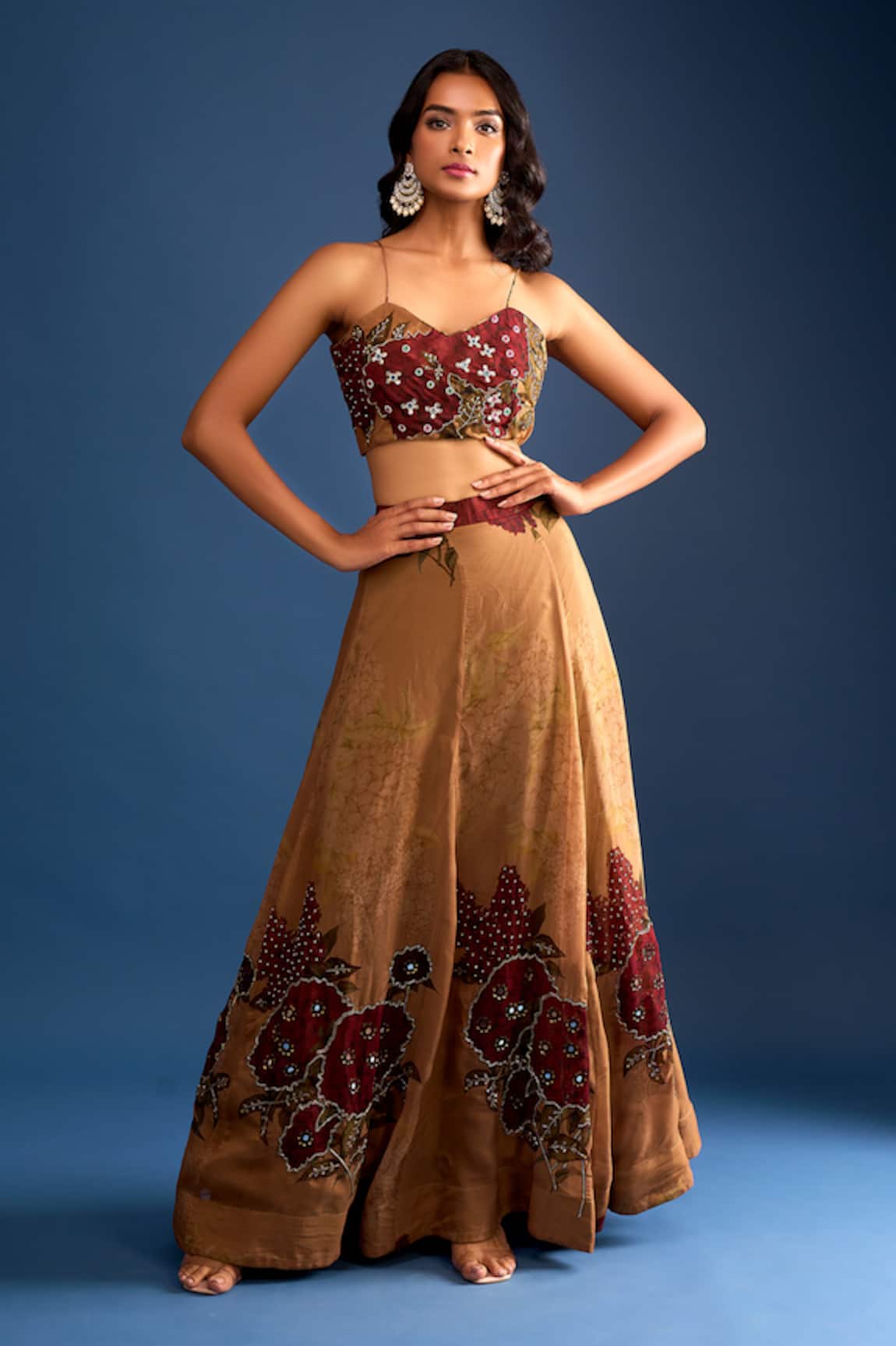 Samyukta Singhania Brown Heavy Embroidered Lehenga Set 