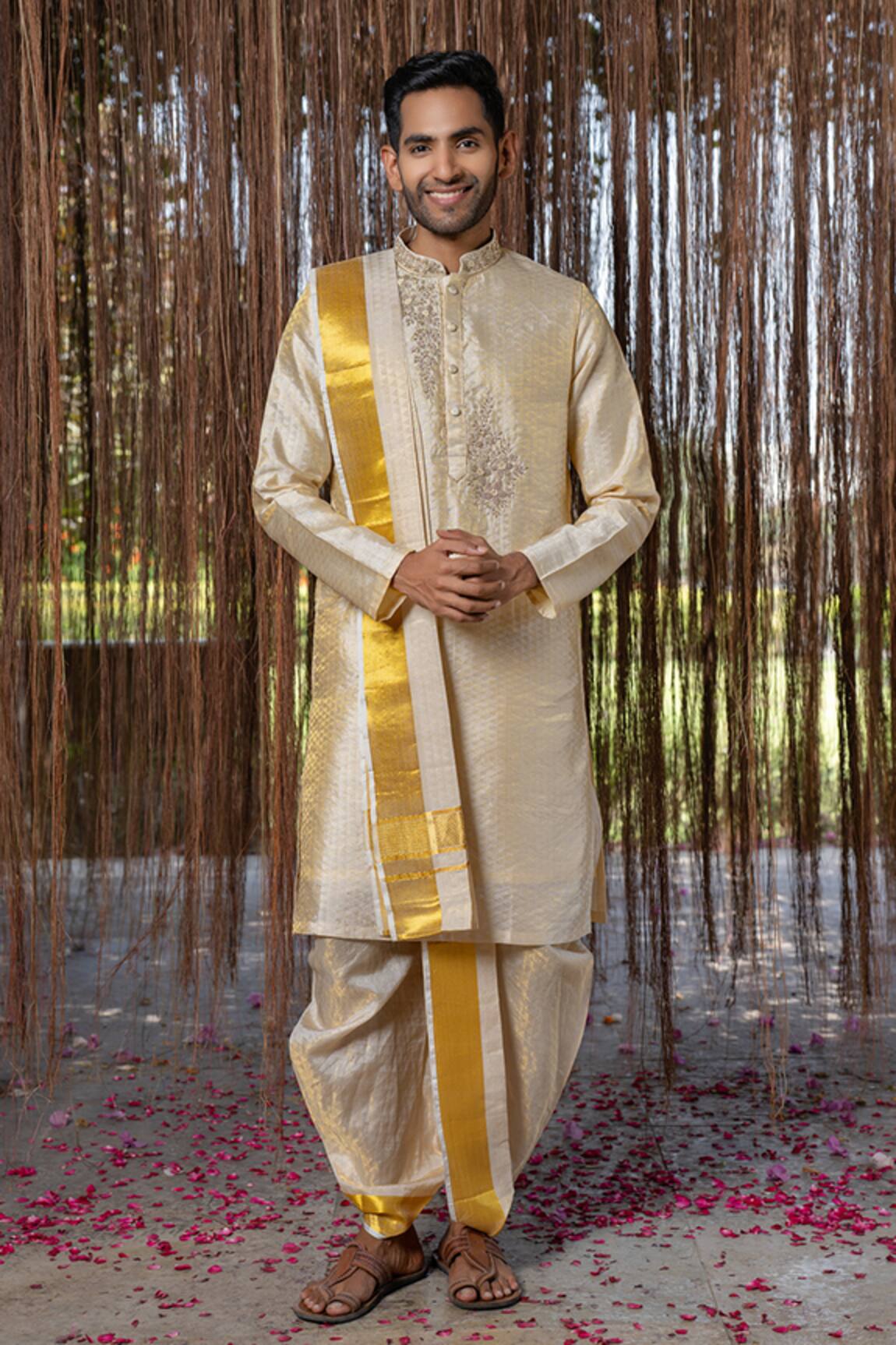 Hilo Design Cream Kanjivaram Embroidered Pattu Set 