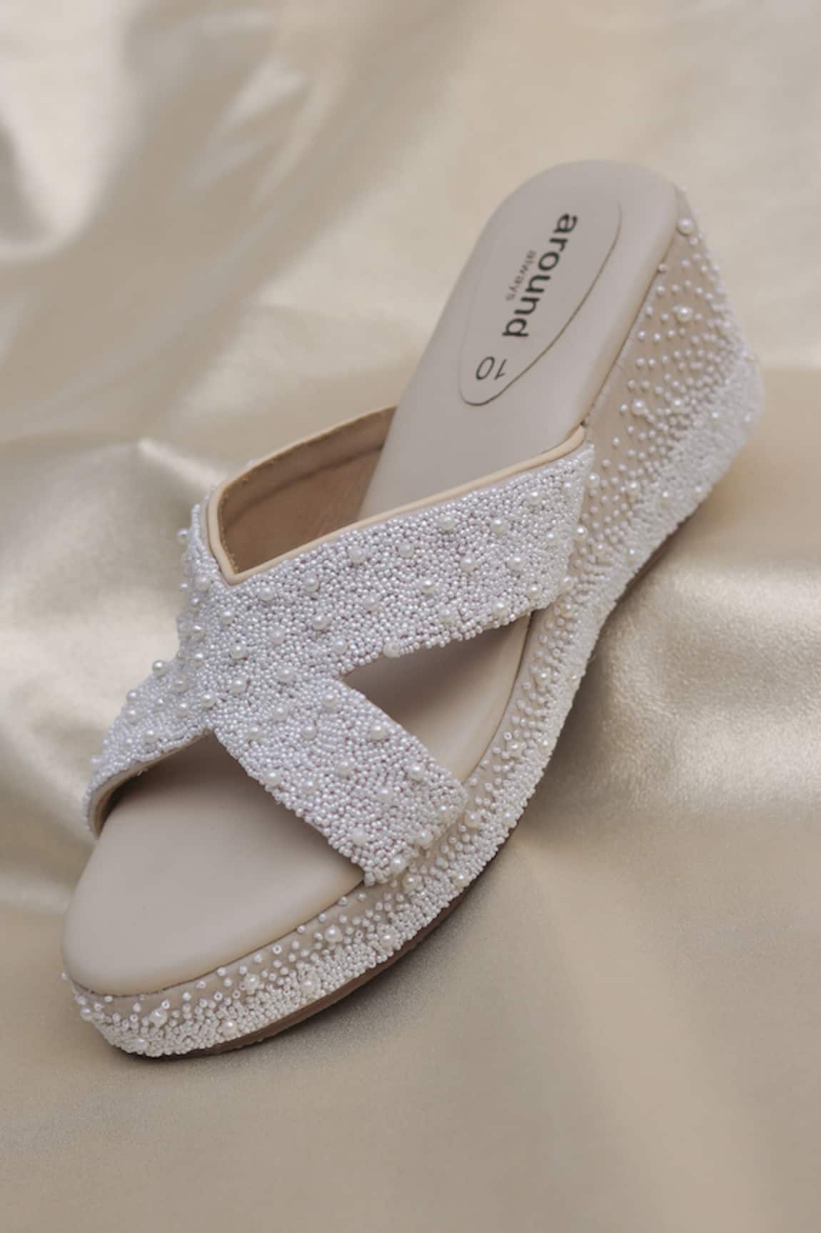 Around Always Designer Oyster Ivory Wedge Sandals 