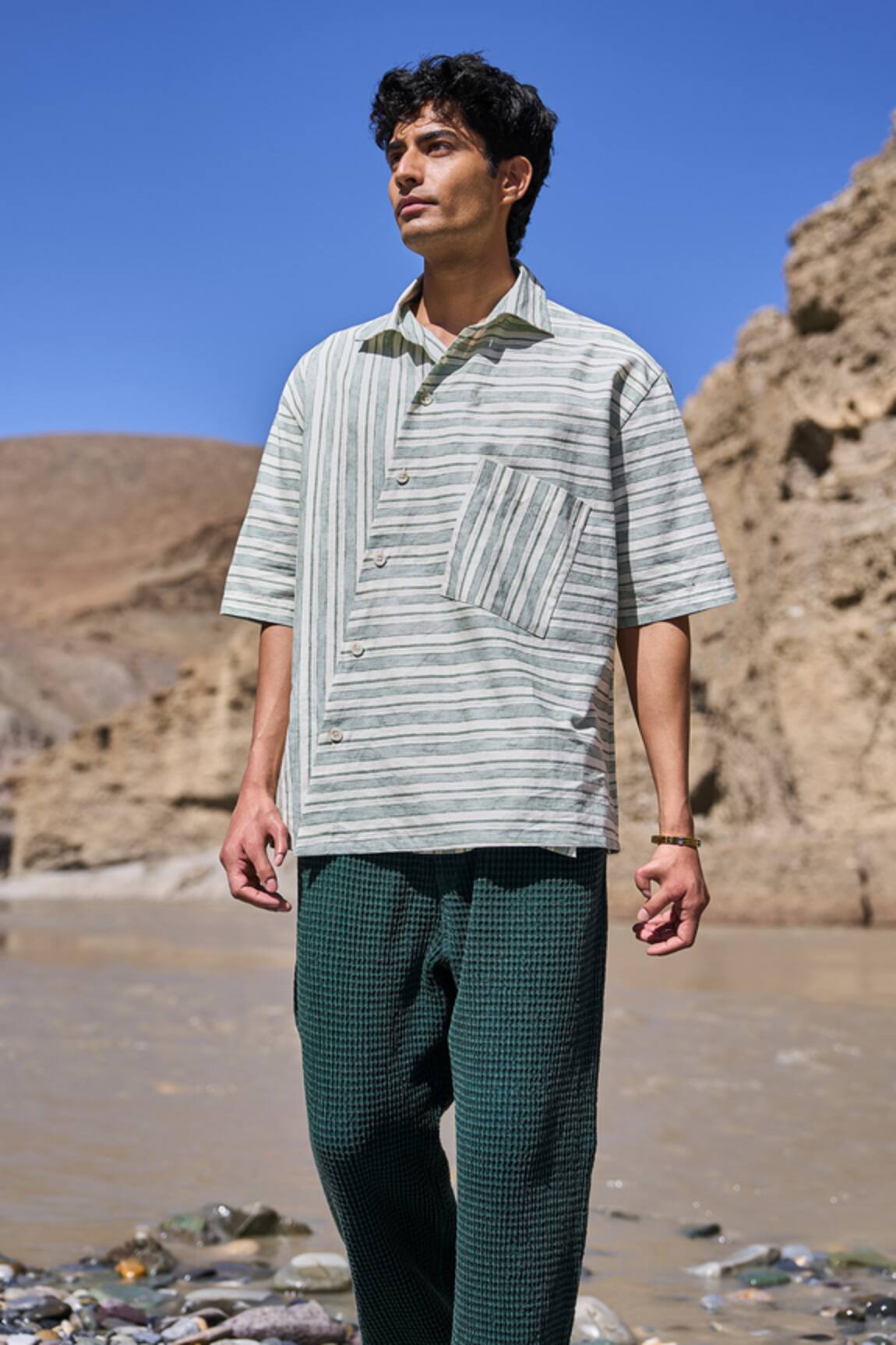 Dash And Dot Slanted Stripe Organic Cotton Shirt 