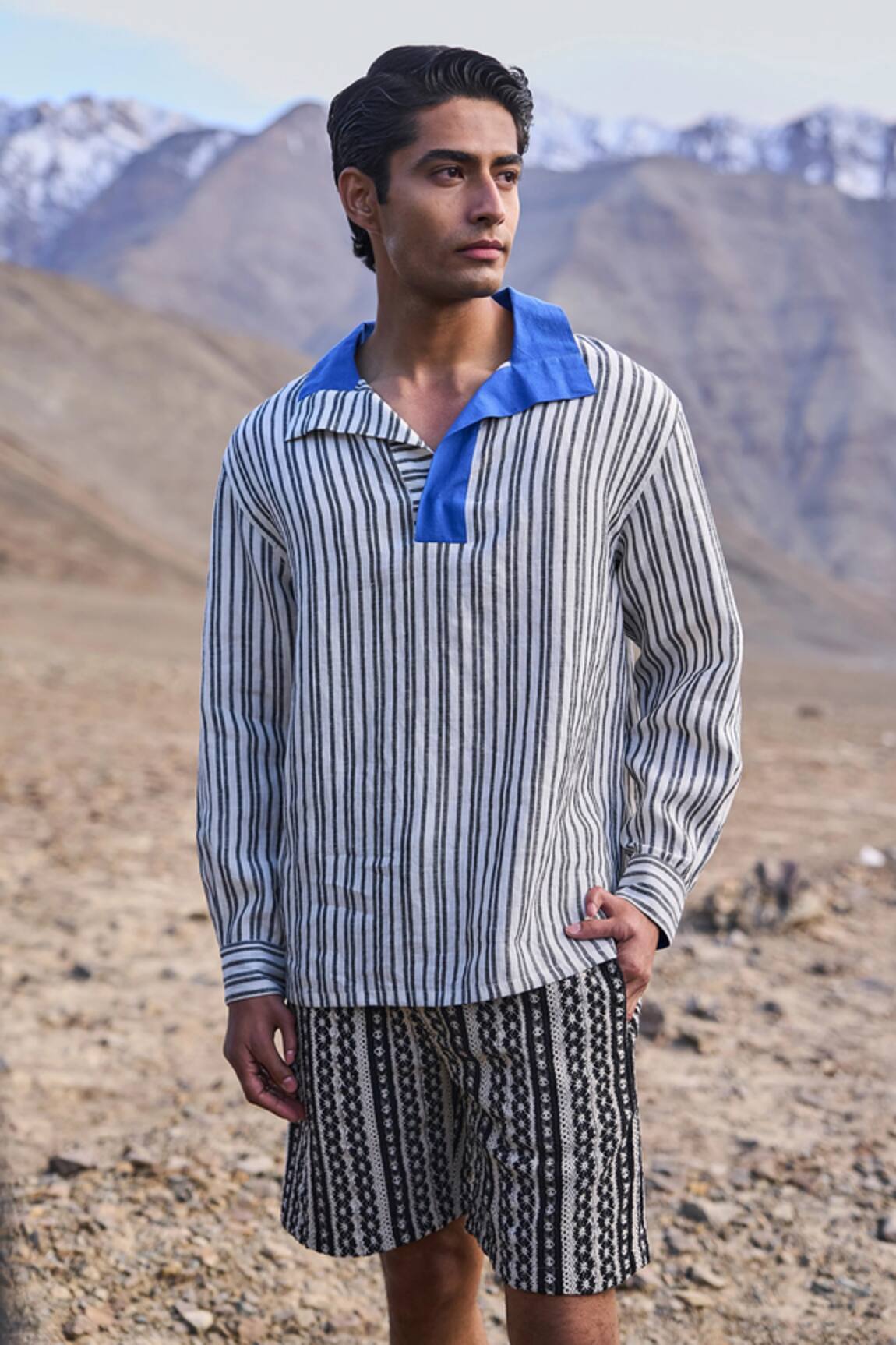 Dash And Dot Striped Linen Popover T-shirt 