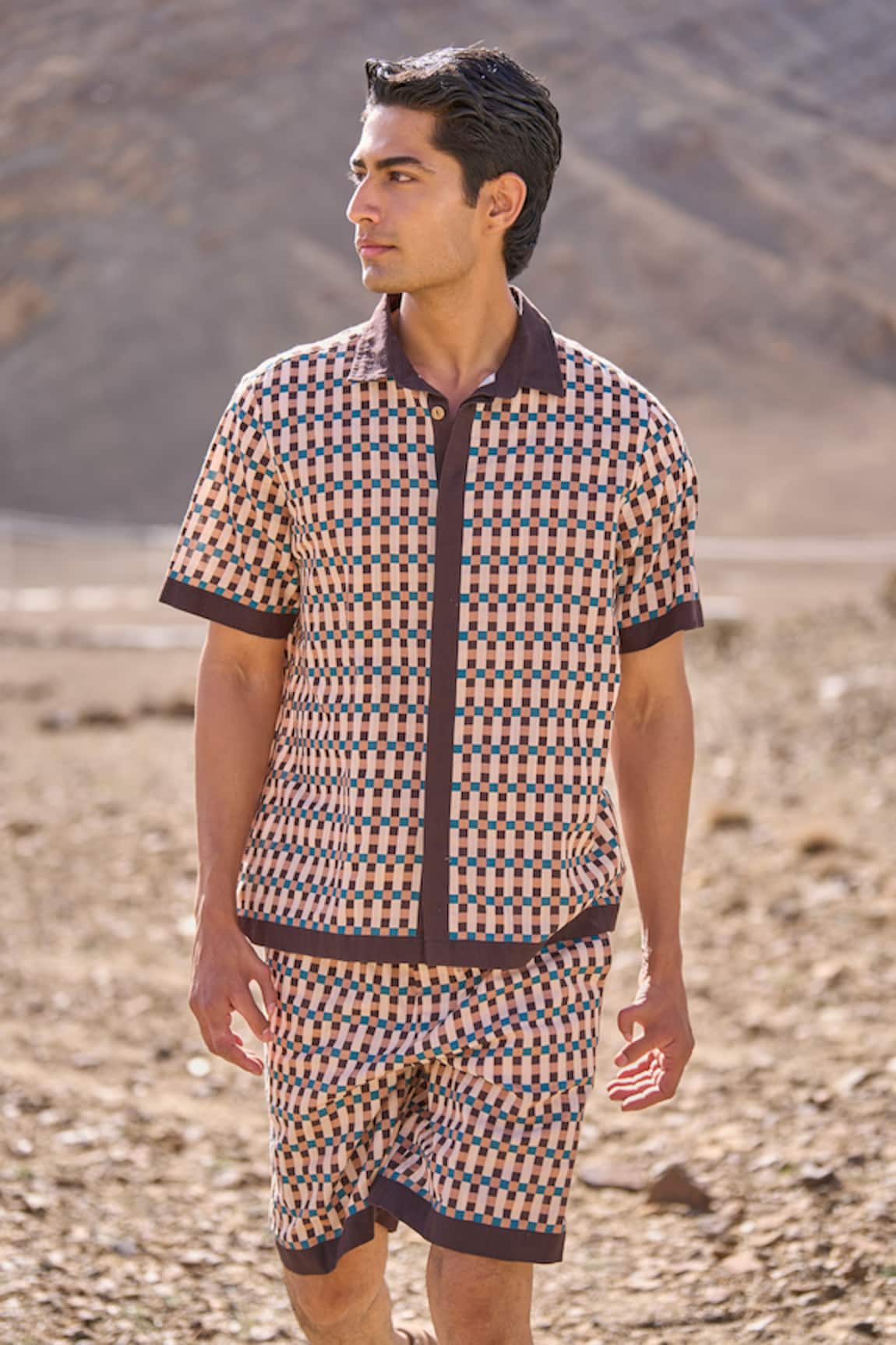 Dash And Dot Geo Print Poplin Shirt & Shorts Set 
