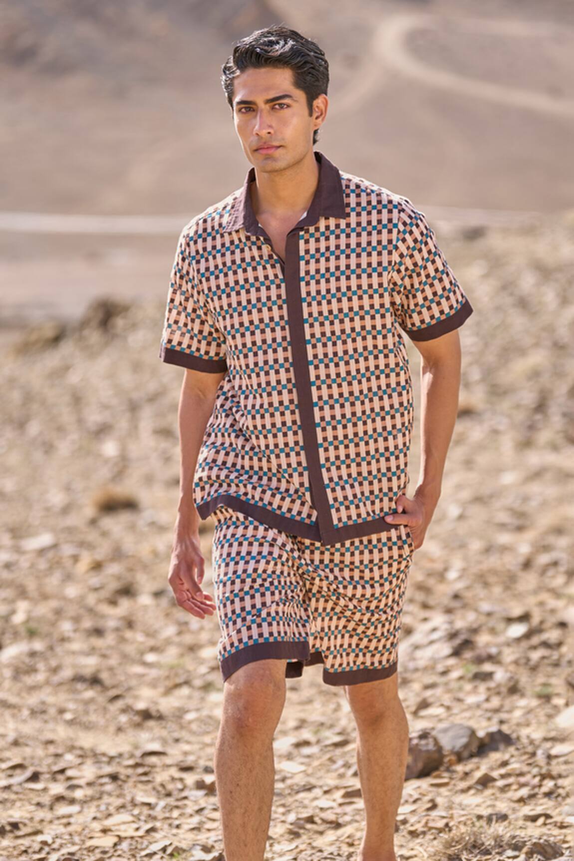 Dash And Dot Geo Print Poplin Shorts Set 