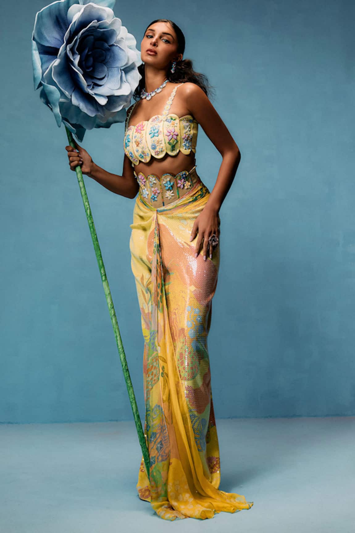 Taali Hand Embellished Yellow Corset & Skirt Set 