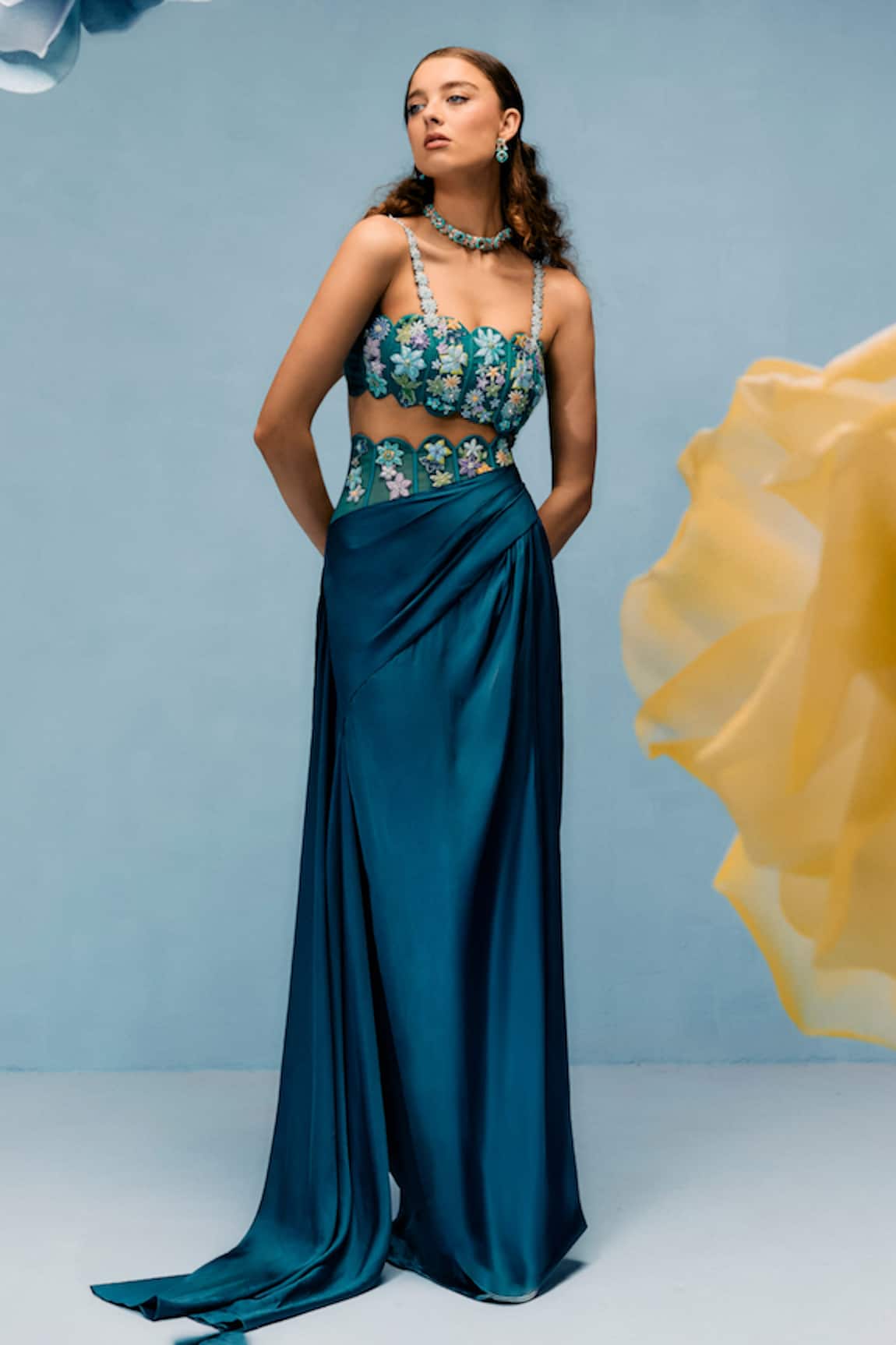 Taali Blue Hand Embellished Blouse & Skirt Set 