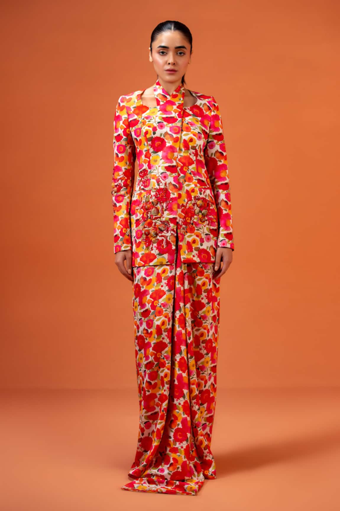 Taali Multi Color Floral Print Jacket & Skirt Set 