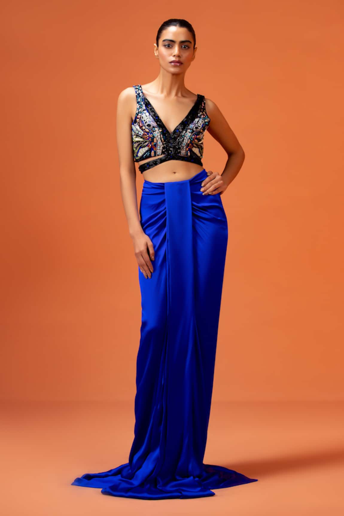 Taali Blue Hand Embellished Blouse & Skirt Set 