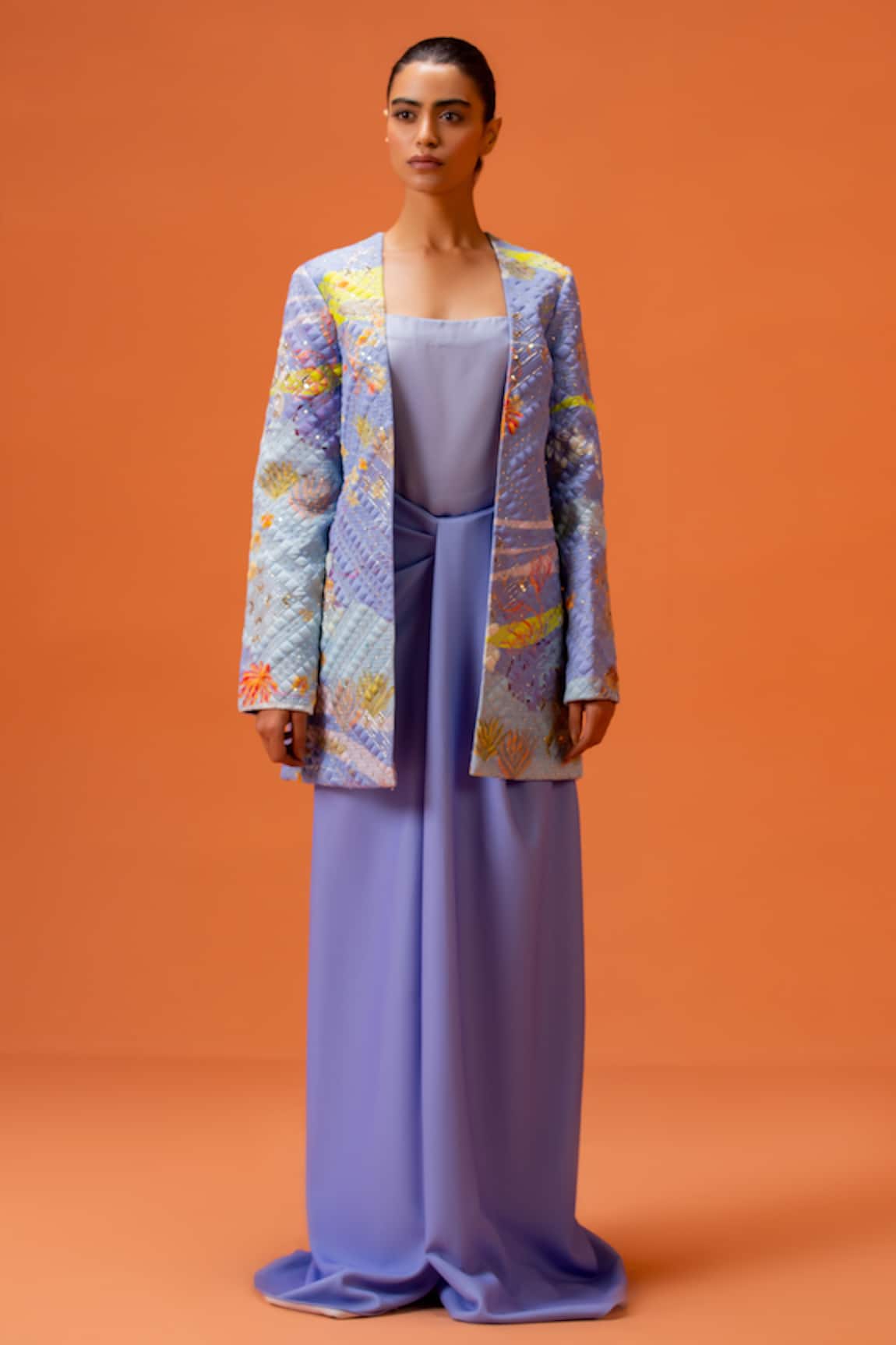 Taali Quilted Blue Jacket with Corset & Palazzo 