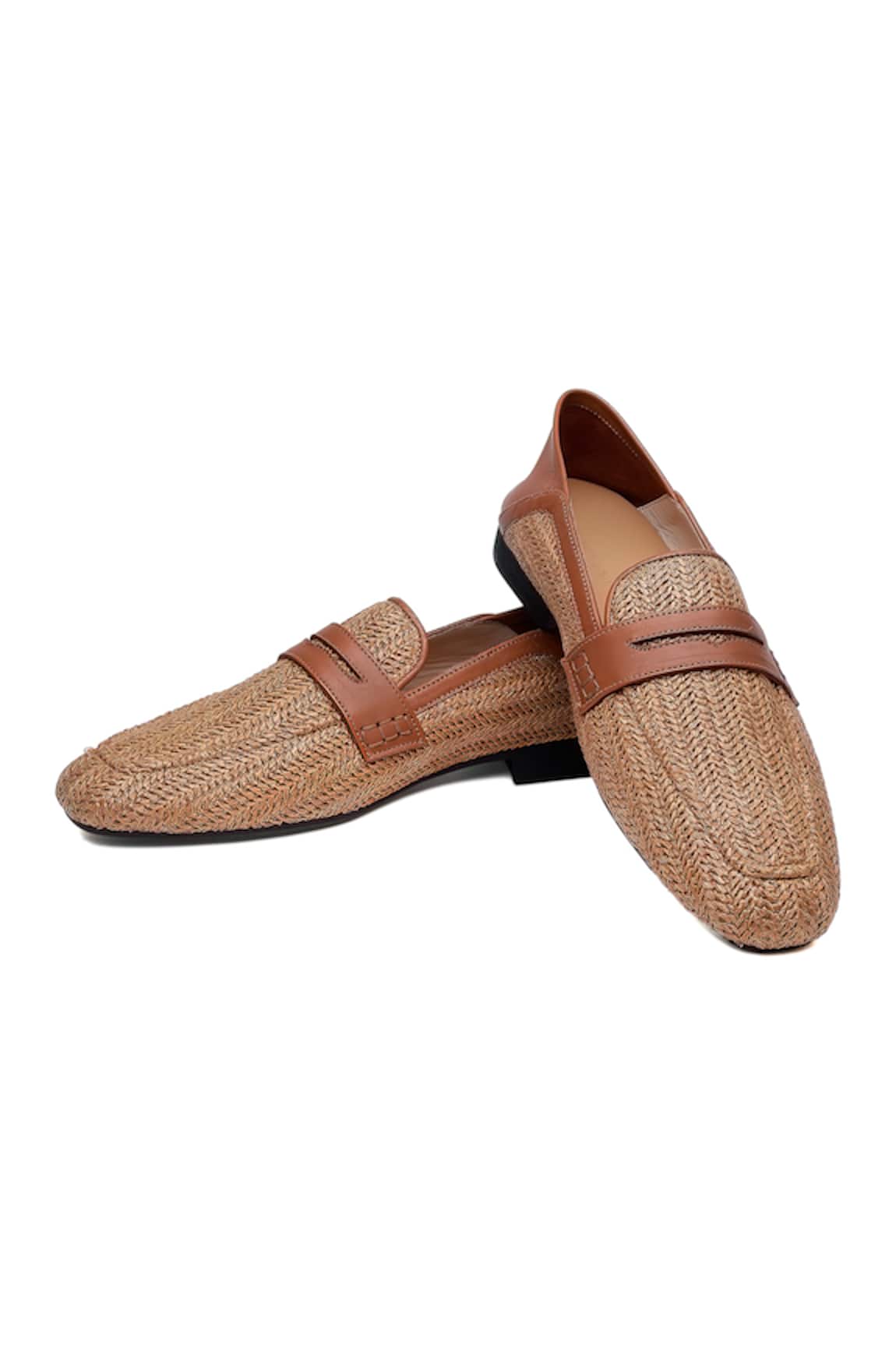 Shutiq Designer Woven Raffia Loafers 