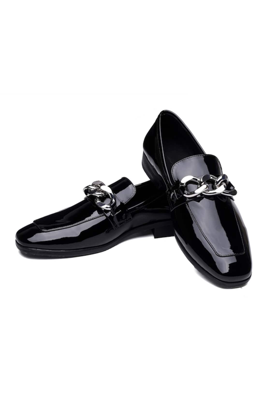 Shutiq Designer Patent Leather Shoes With Chain 