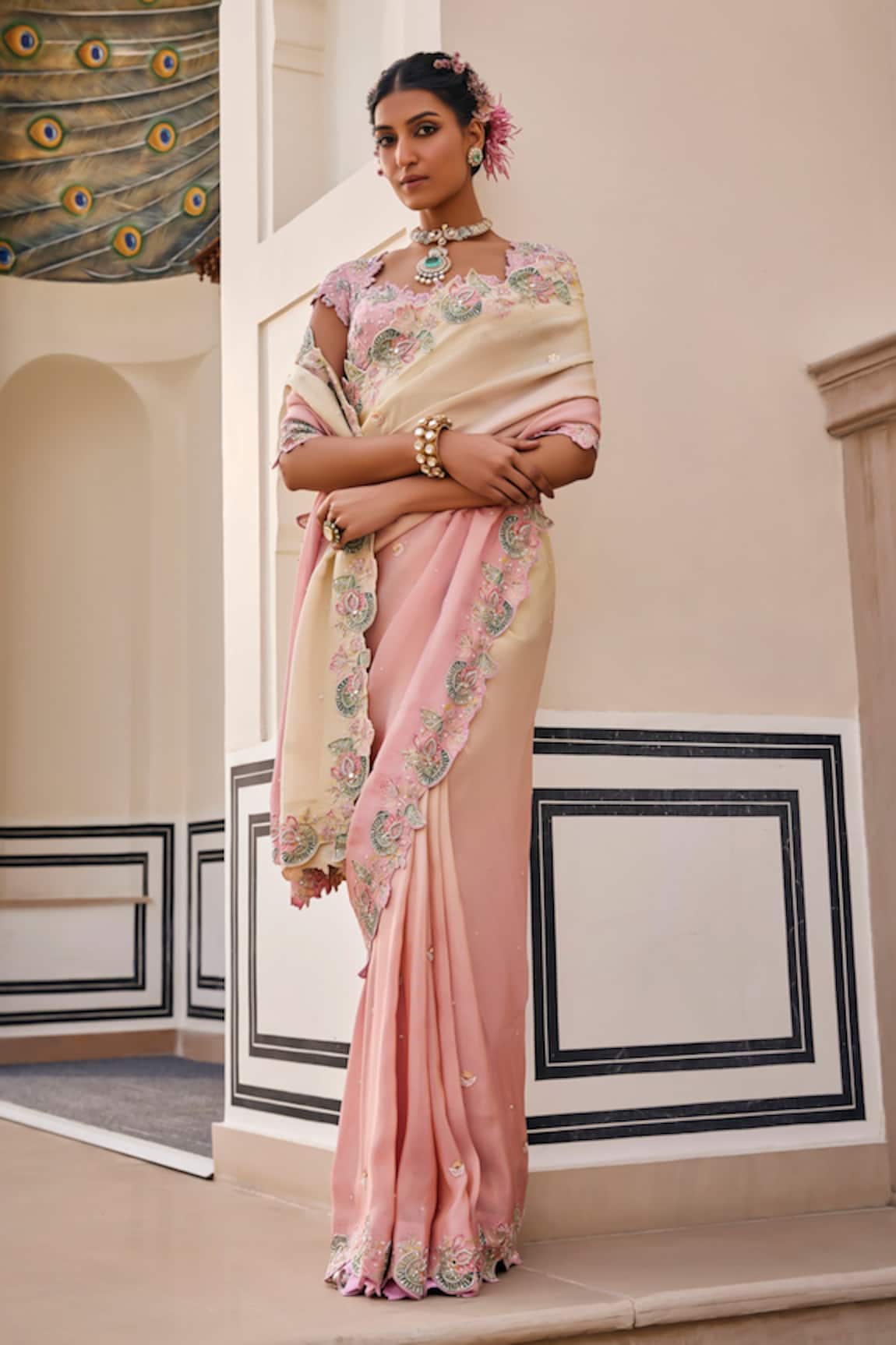Nea By Nikita Tiwari Metallic Blush Pink Saree Set 