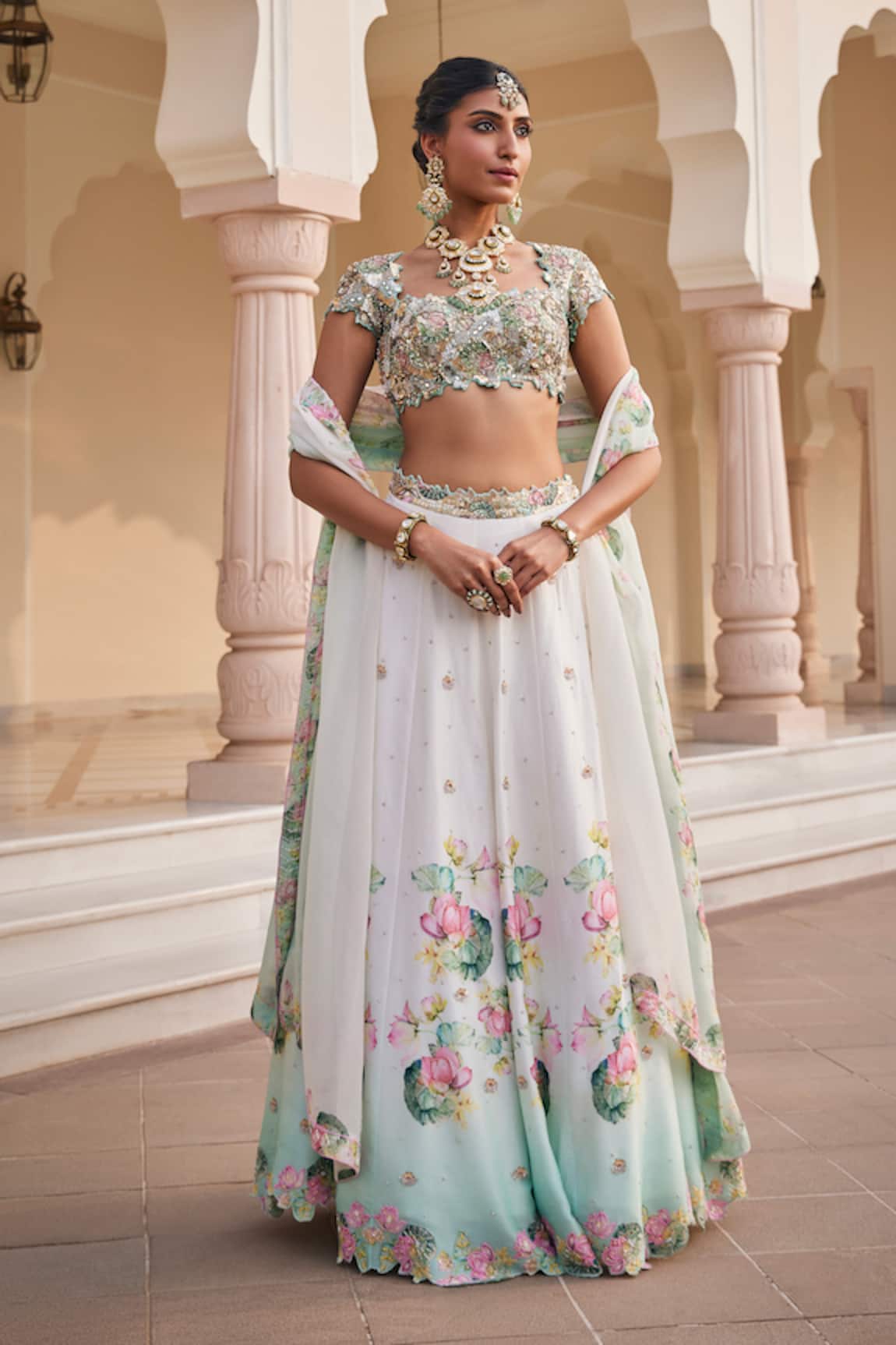 Nea By Nikita Tiwari Metallic Sea Green Lehenga Set 